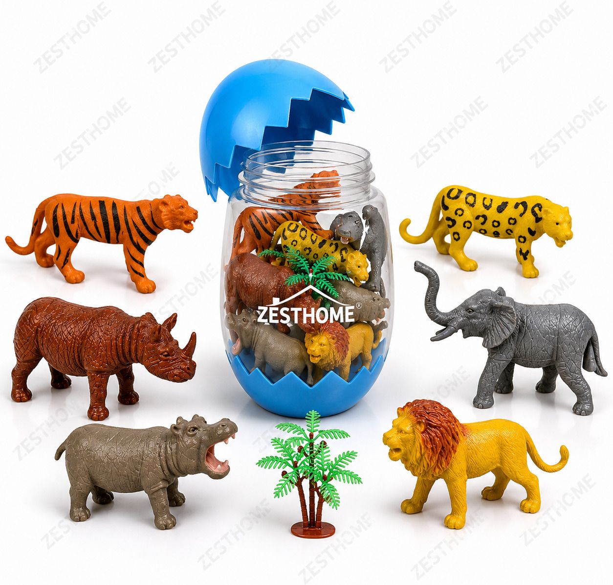 zesthome Jungle Animal Toys Set with Reusable Egg Box | Lion Tiger Elephant Rhino Hippo-picture-26