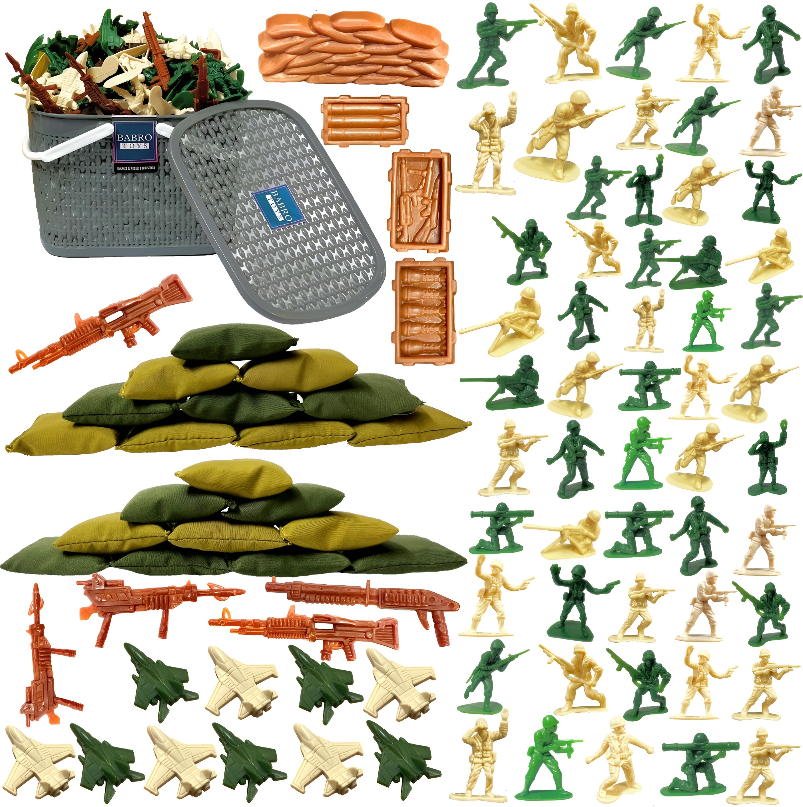 babro - Army Toy Set for Kids with Bucket,20 Sack(Bori) And 74 Army Accessories image 1