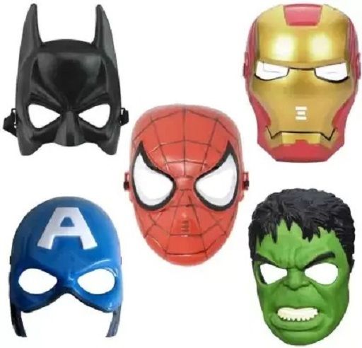 Batman Ironman Spiderman Hulk Captainamerica Plastic Mask 5Pcs Combo for kids-image-48