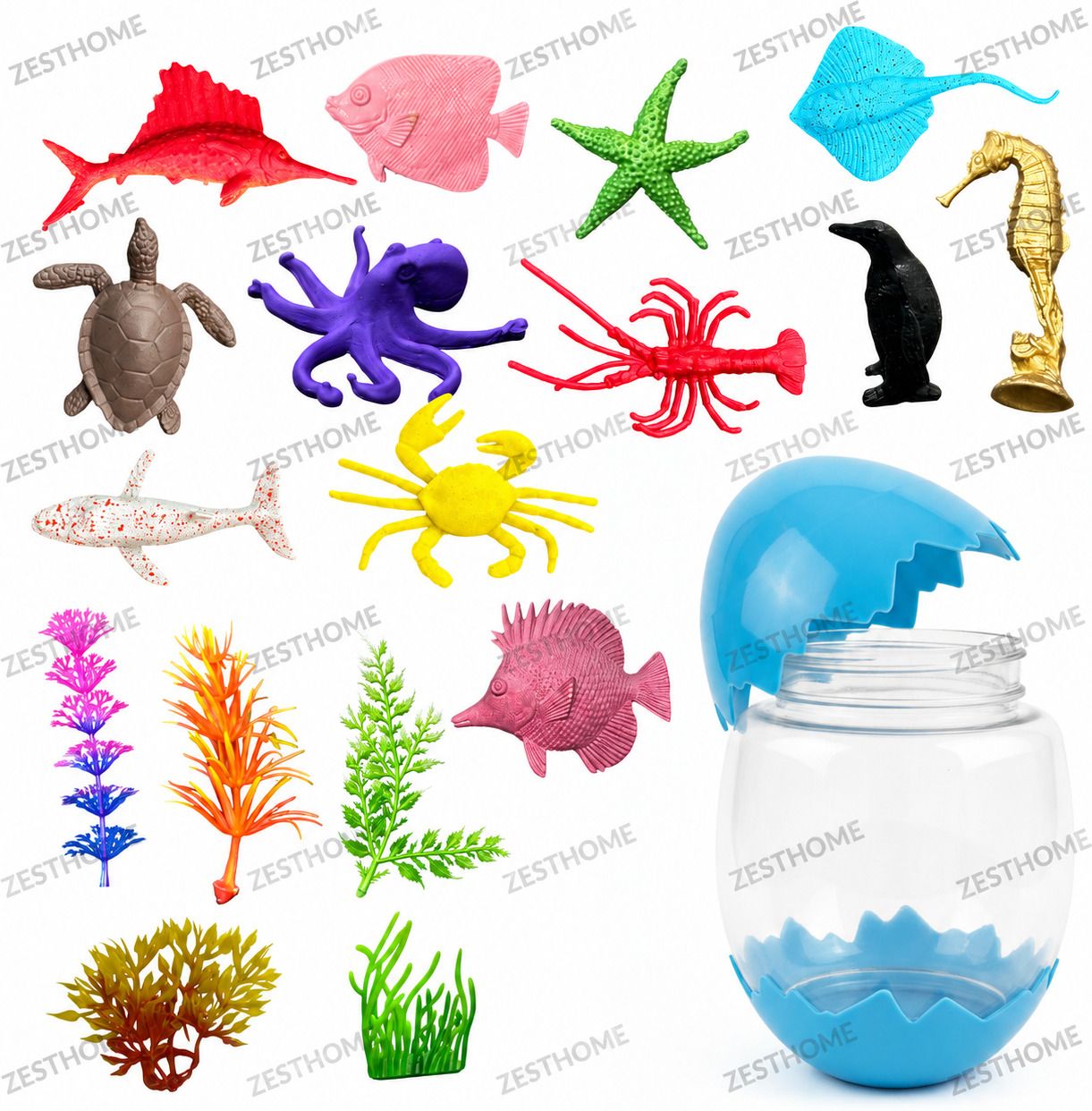 zesthome Ocean Animal Toys | 17 PCS Sea Animal Figures with Reusable Egg Container-picture-40