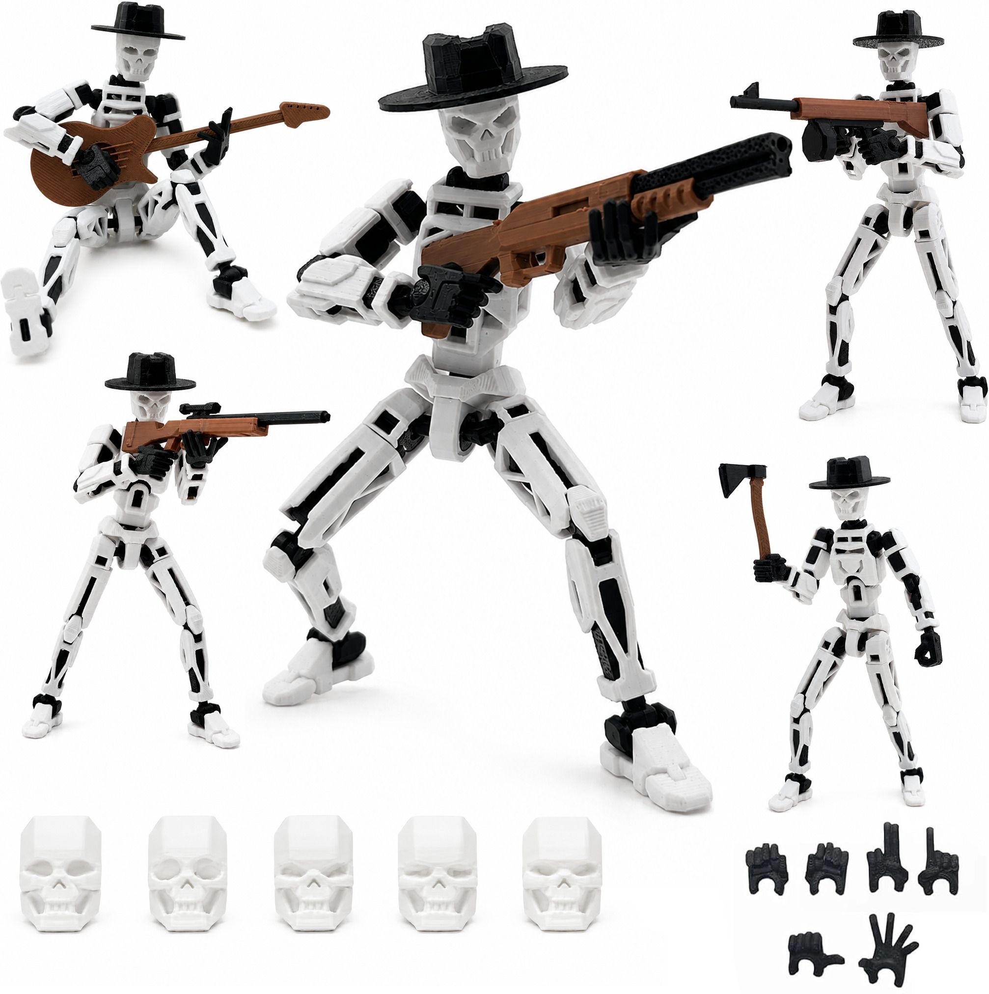 bhootia Wild West Skeleton Action Figure with Weapons & Interchangeable Heads, 5.25 Inch-picture-16