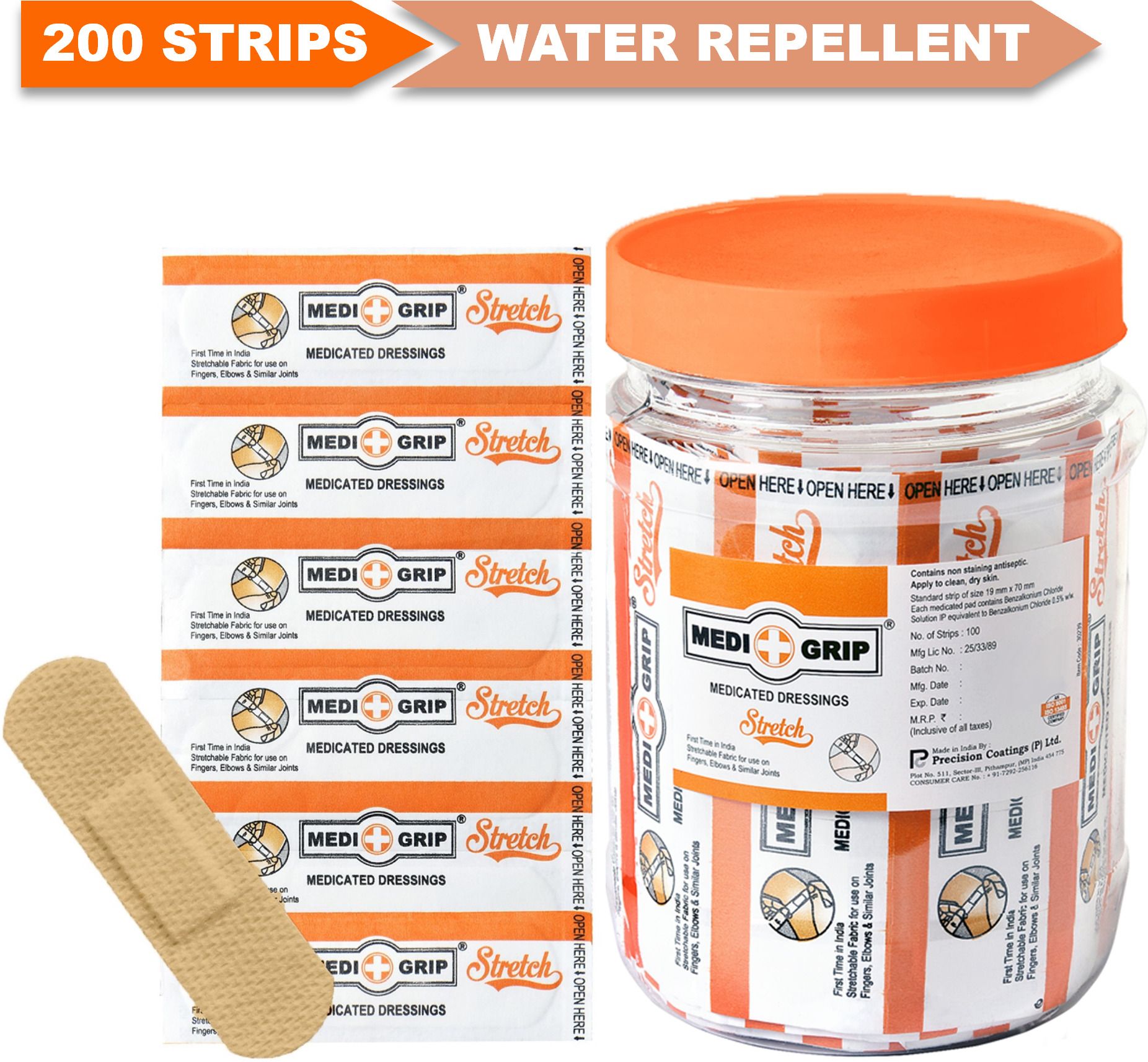 Stretch First Aid Dressing Fabric (Pack of 200) Strong Adhesion Flexible Adhesive Band Aid