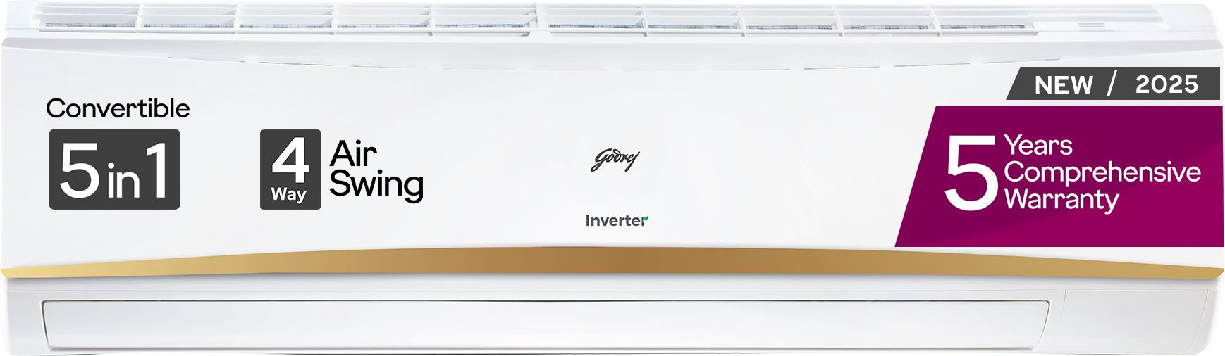 5-in-1 Convertible Cooling 2.5 Ton 3 Star Split Inverter With 4 Way Air Swing and Heavy Duty Cooling at Extreme Temperature AC- White