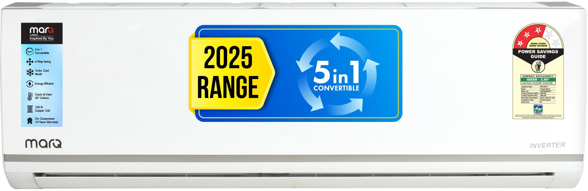 2025 1.5 Ton 3 Star Split Inverter 5-in-1 Convertible with Turbo Cool Technology AC- White
