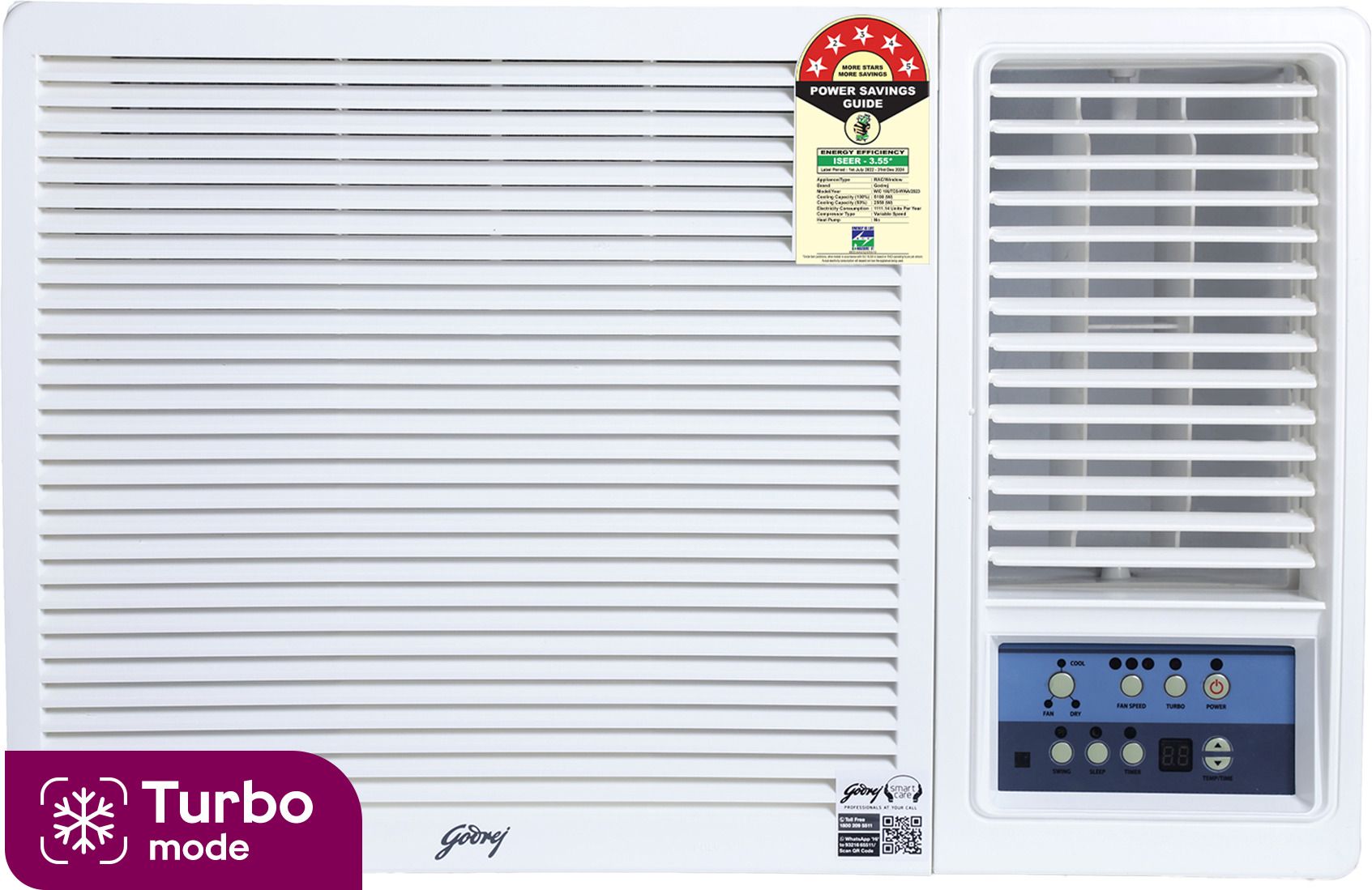 Turbo Mode 2023 Model 1.5 Ton 5 Star Window Inverter Anti-Dust Filter with Anti-Freeze Thermostat AC- White