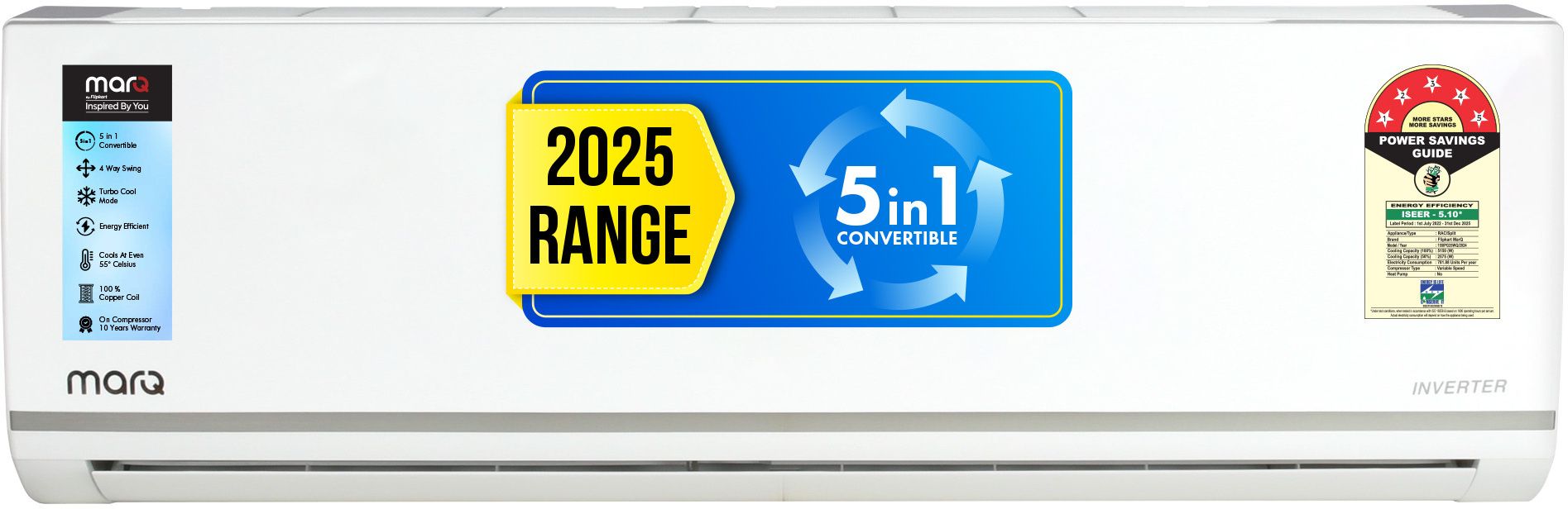 2025 1.5 Ton 5 Star Split Inverter 5-in-1 Convertible with Turbo Cool Technology AC- White