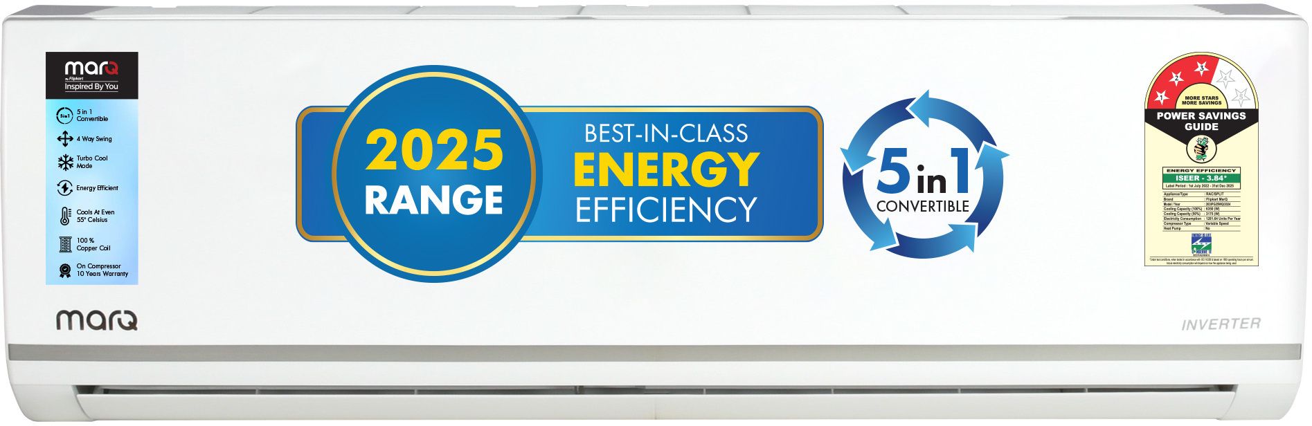 2025 2 Ton 3 Star Split Inverter 5-in-1 Convertible with Turbo Cool Technology AC- White