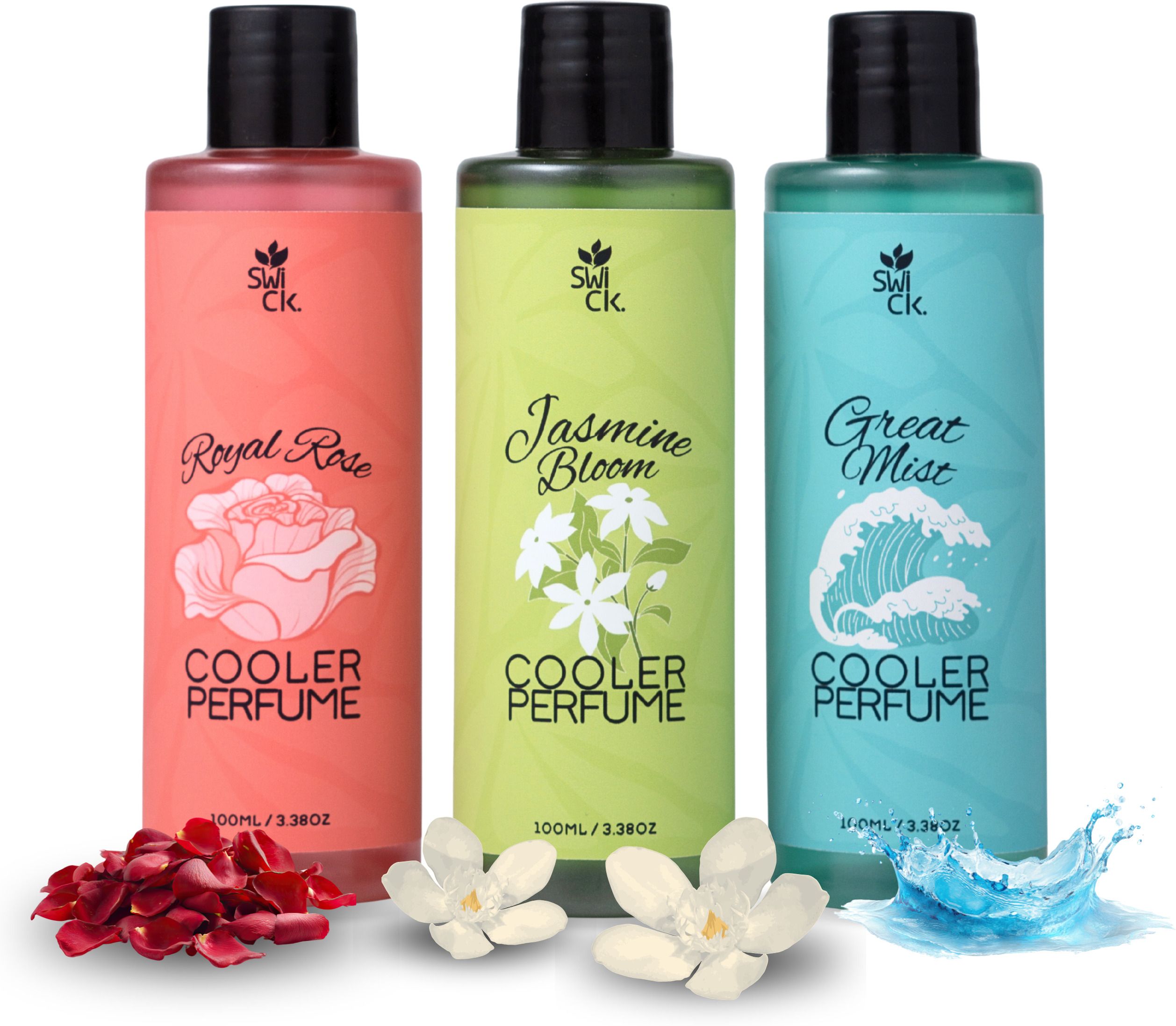 swick Royal Rose, Jasmine Bloom, Great Mist Aroma Oil Set of 3x100ml Cooler Perfume for air coolers, water fountains, cleaning and other purposes-picture-25