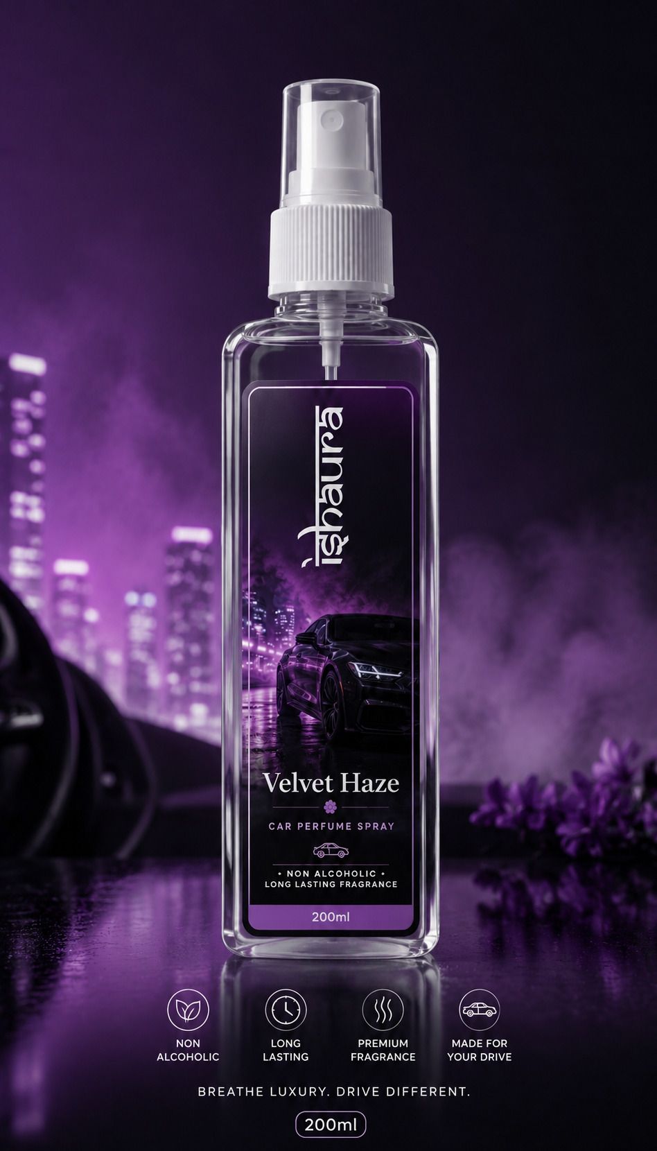 ishaura Velvet Haze Car Freshener Spray Velvet Haze Car Perfume Spray 200 ml | Non Alcoholic Long Lasting Car Air Freshener | Premium Luxury Fragrance | Eliminates Bad Odour | Car, Home & Office Freshener-picture-46