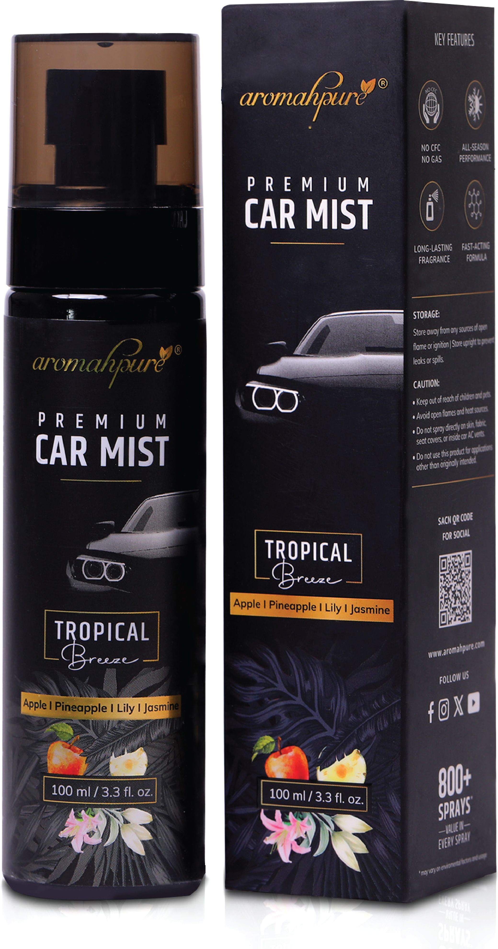 aromahpure Premium Car Mist | Tropical Breeze - Apple, Pineapple, Lily, Jasmine Car Freshener Spray-picture-18