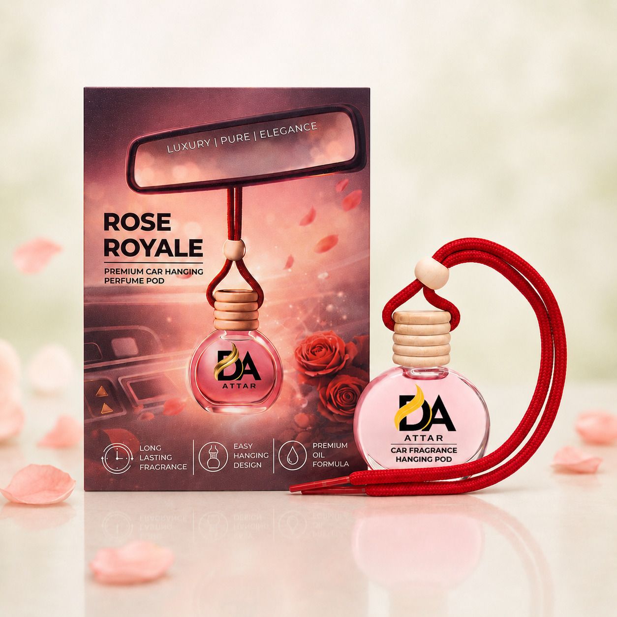 Floral Diffuser Rose Royale Car Air Freshener Hanging Pod | Lasts Up to 45–60 Days | Premium Car Freshener with Wooden Diffuser Lid | Essential Oil Compound Blend | Car Odour Eliminator-image-7
