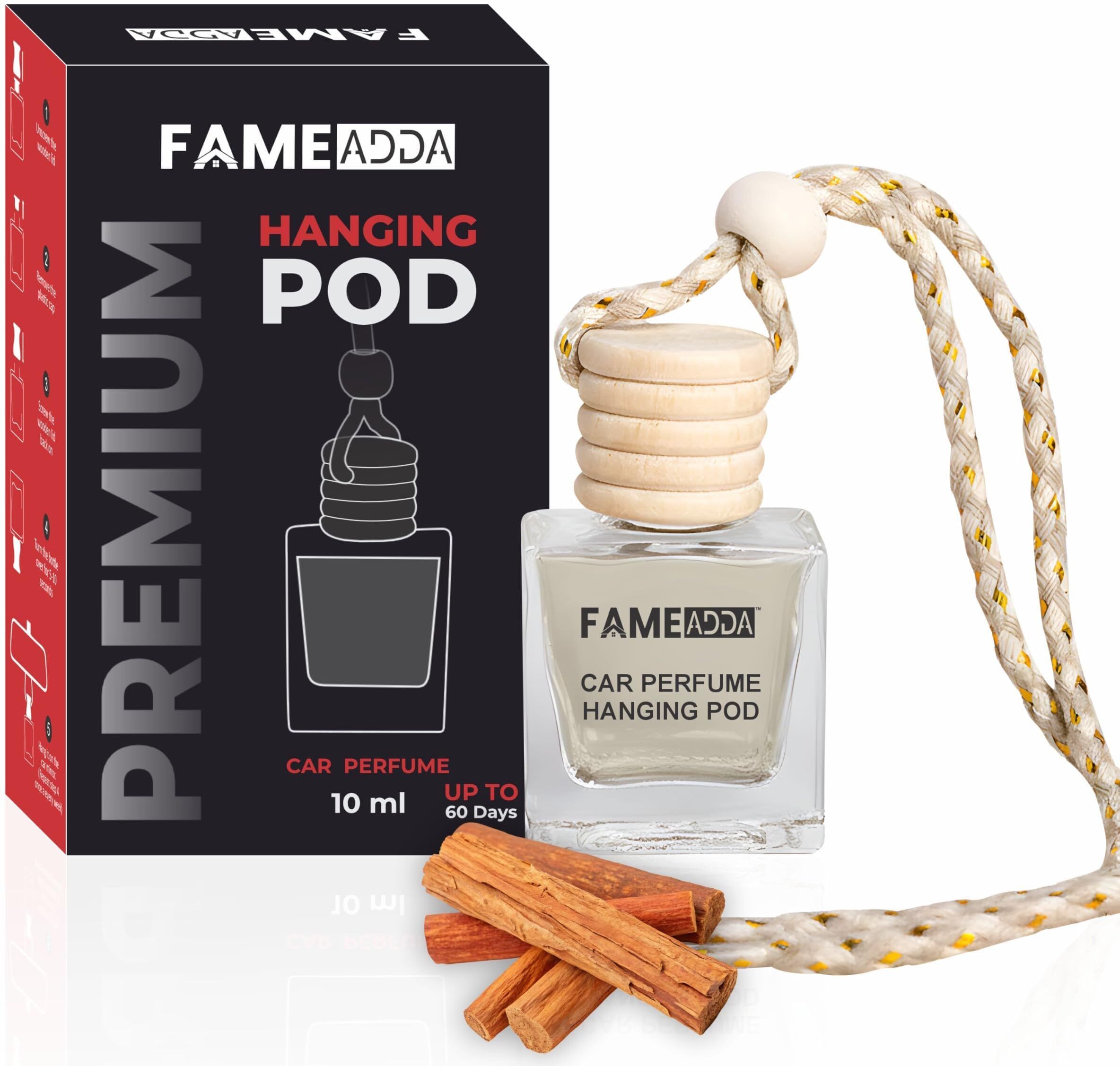 fameadda 10 Ml Sandalwood Car Freshener Diffuser | Luxury Car Air Freshener | Refill Car Hanging Perfume | Long Lasting Car Fragrance | Premium Car Freshener Hanging Pod | Car Perfume for All Car Interior Accessories-picture-44