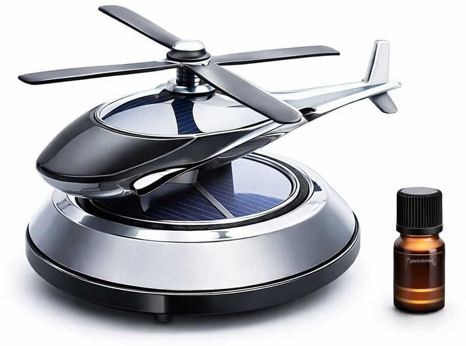 Solar Powered Rotating Helicopter Silver Black Car Air Freshener Car Freshener Diffuser Car Dashboard Aroma Diffuser Accessories Car Perfume-image-1