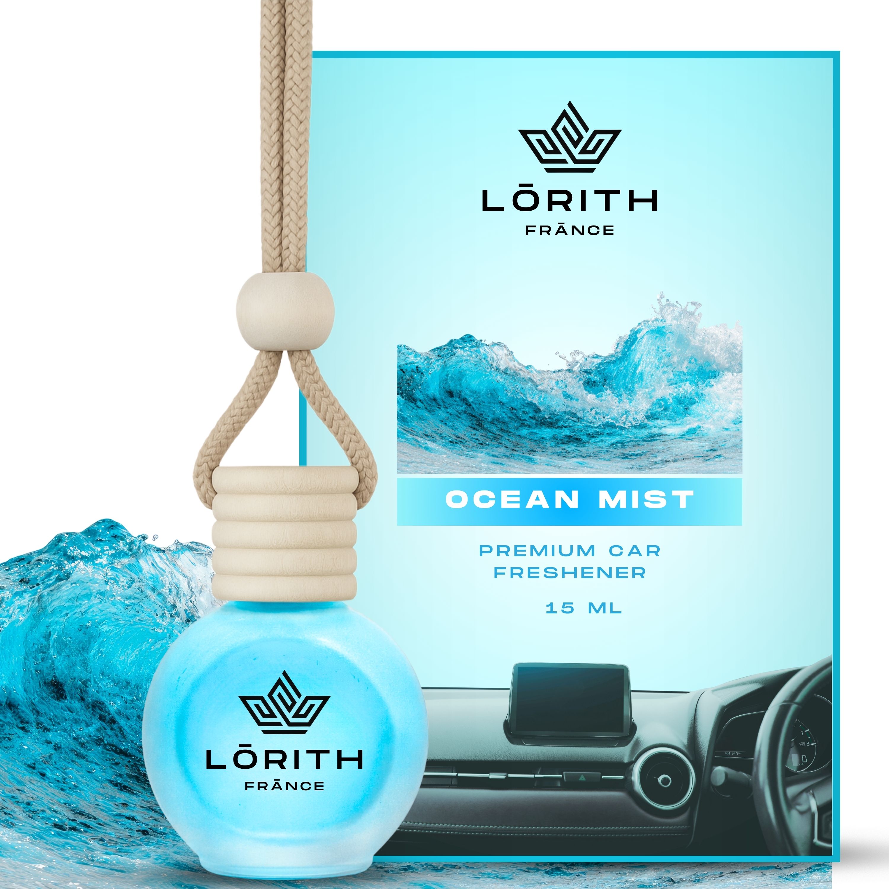 lorith france Ocean Mist Car Freshener Diffuser Set Car Perfume Combo Best Pack of 1 Premium Hanging Car Air Freshener (Ocean Mist) (15ML) Long Lasting Natural Essential Oil Glass Bottle Car Accessories-picture-17