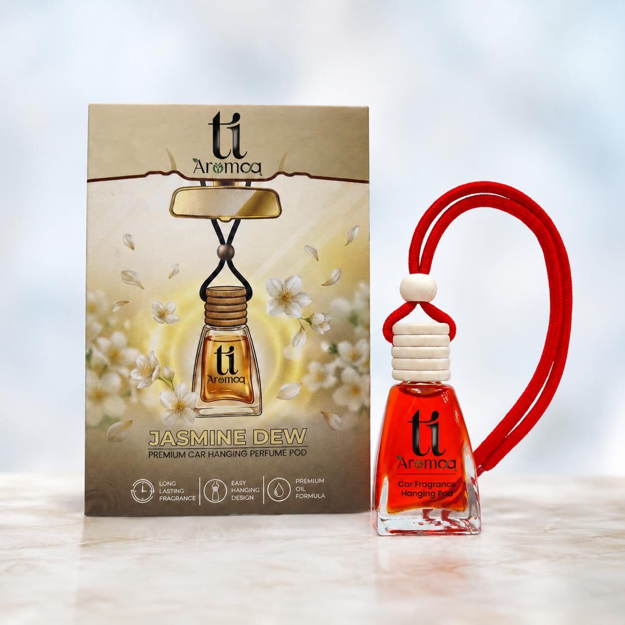 Jasmine Car Freshener Diffuser Jasmine Dew Premium Car Perfume Hanging Pod | 12ML | Lasts Up to 45–60 Days | Wooden Diffuser Lid Technology | Blended Essential Oil Car Freshener | Car Odour Eliminator-image-18