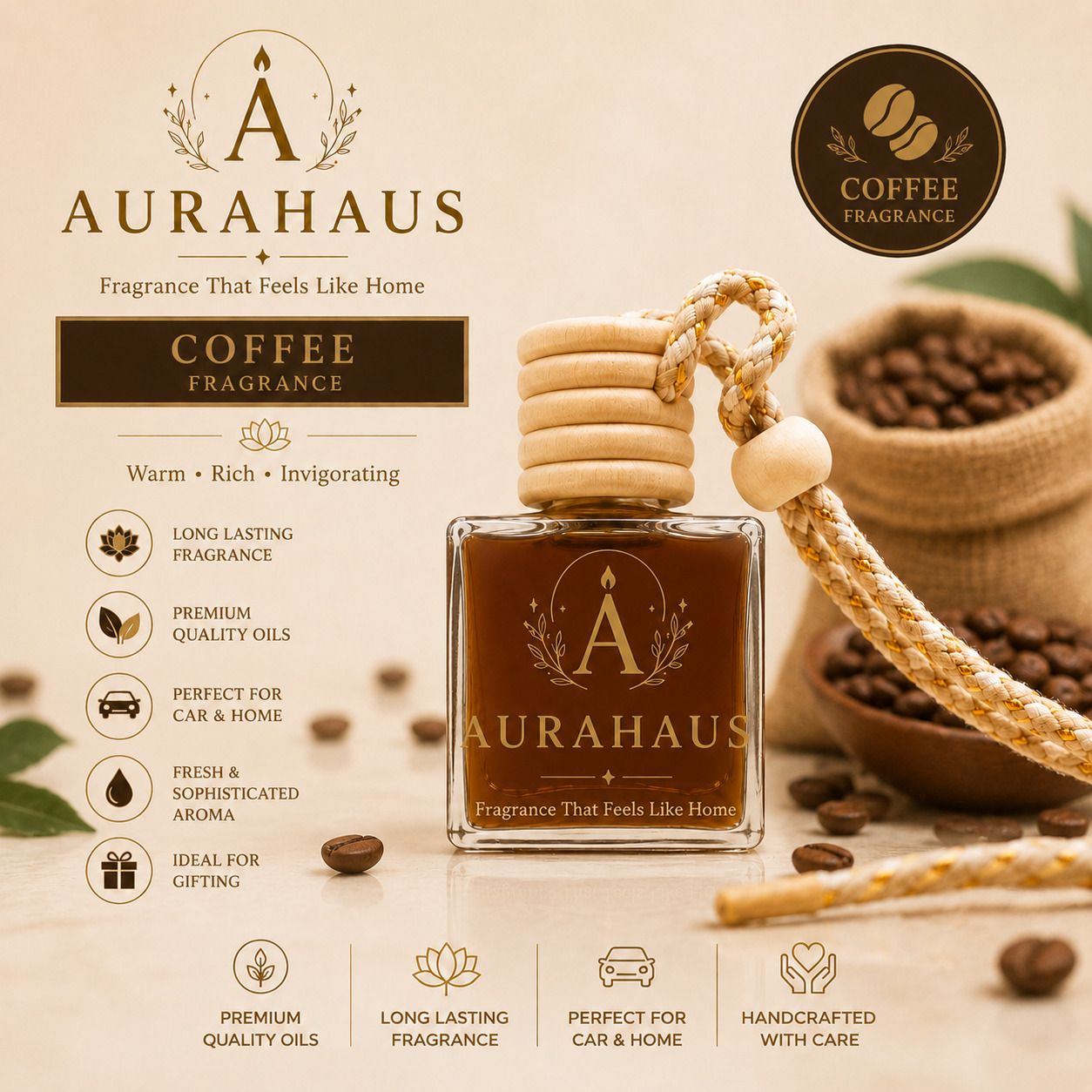aurahaus Coffee Diffuser Coffee Fragrance Car Hanging Air Freshener | Premium Hanging Glass Bottle Diffuser-picture-31