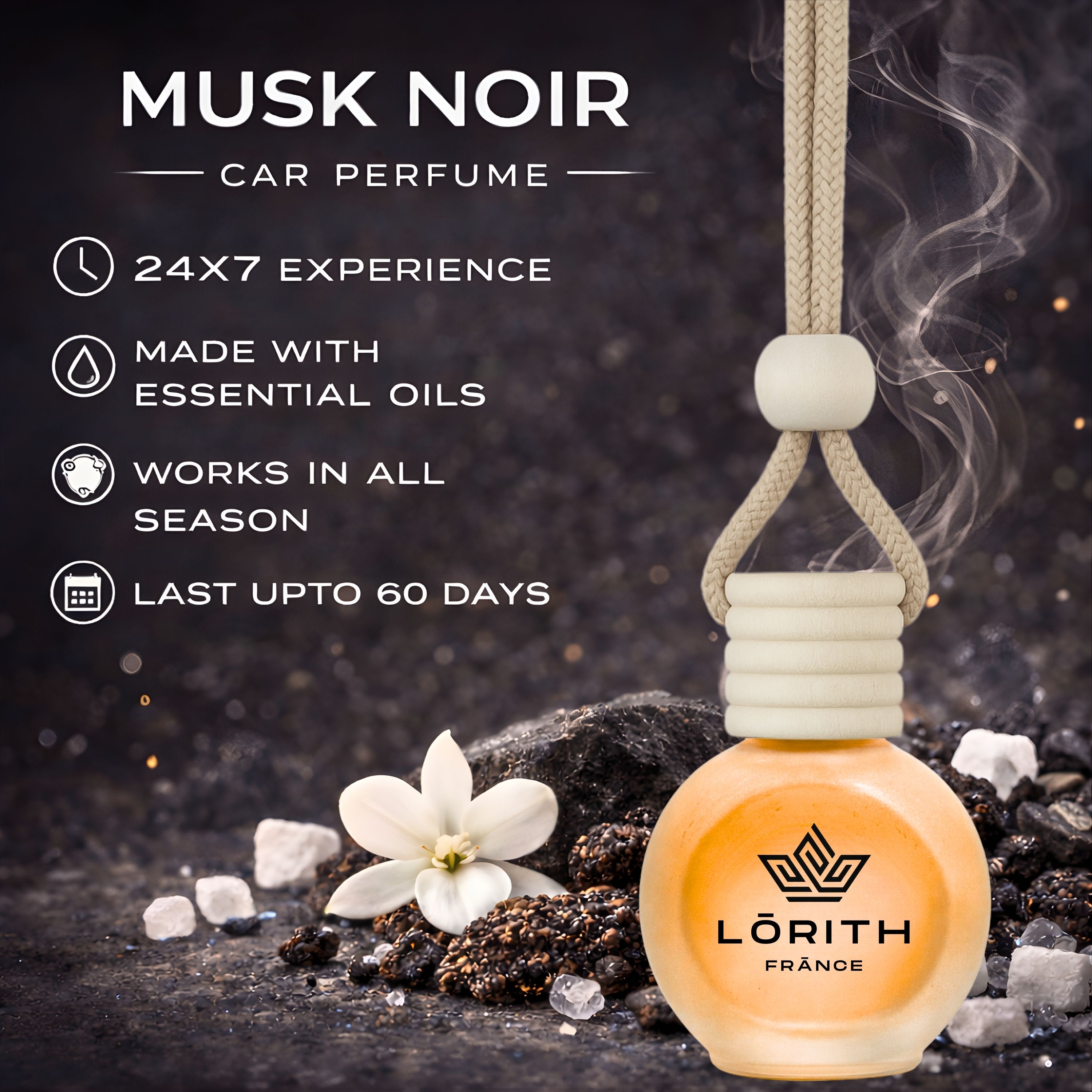 lorith france Musk Noir Car Freshener Diffuser Set Car Perfume Combo Best Pack of 1 Premium Hanging Car Air Freshener (Musk Noir) (15ML) Long Lasting Natural Essential Oil Glass Bottle Car Accessories-picture-18