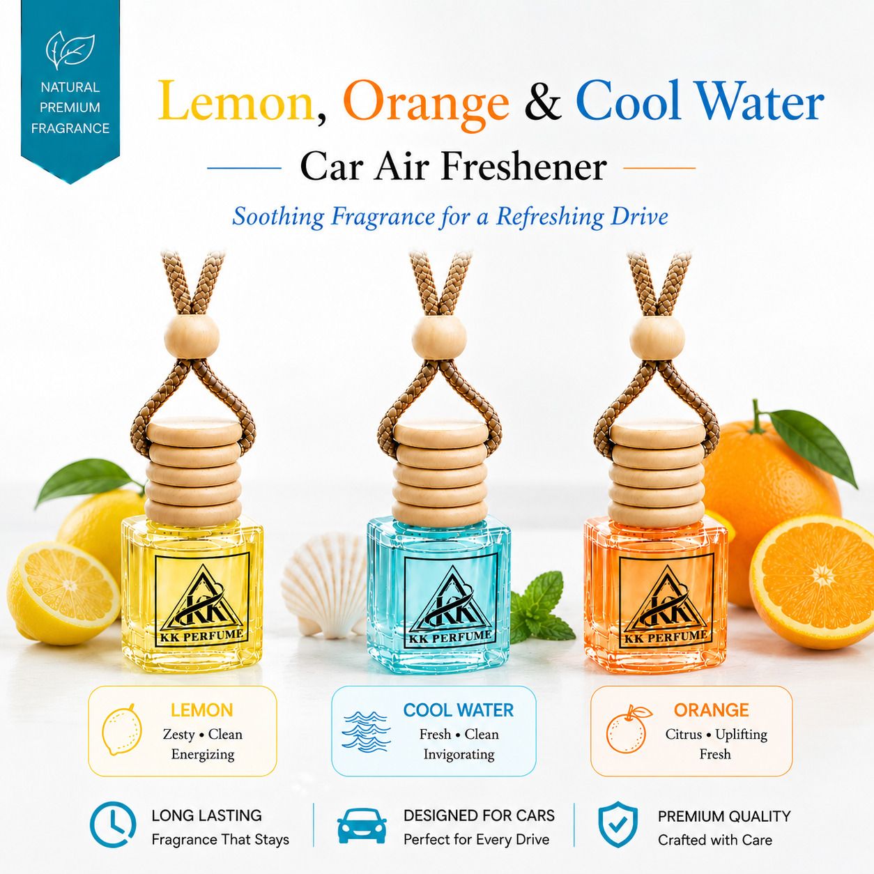 kk perfume Lemon, Orange, Cool Water Diffuser Hanging Car Perfume Combo Pack of 3 (Lemon, Cool Water & Orange) | Odour Eliminator for All Cars-picture-39