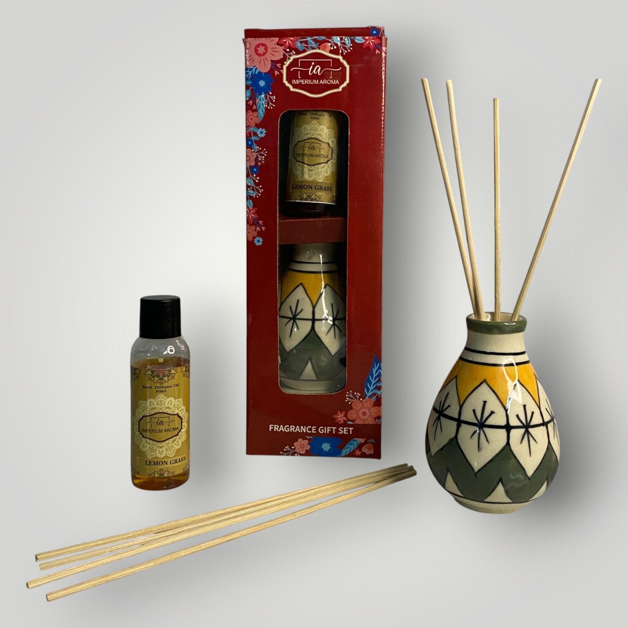 imperium aroma lemongrass Diffuser Set, Potpourri Royal Essence Lemongrass Crystal Reed Diffuser Set – 50g Lavender Fragrance Oil with 15ml Refresher | 8 Reed Sticks | Light & Refreshing Lavender Aroma for Bedroom, Living Room, Office & Elegant Home Décor-picture-6