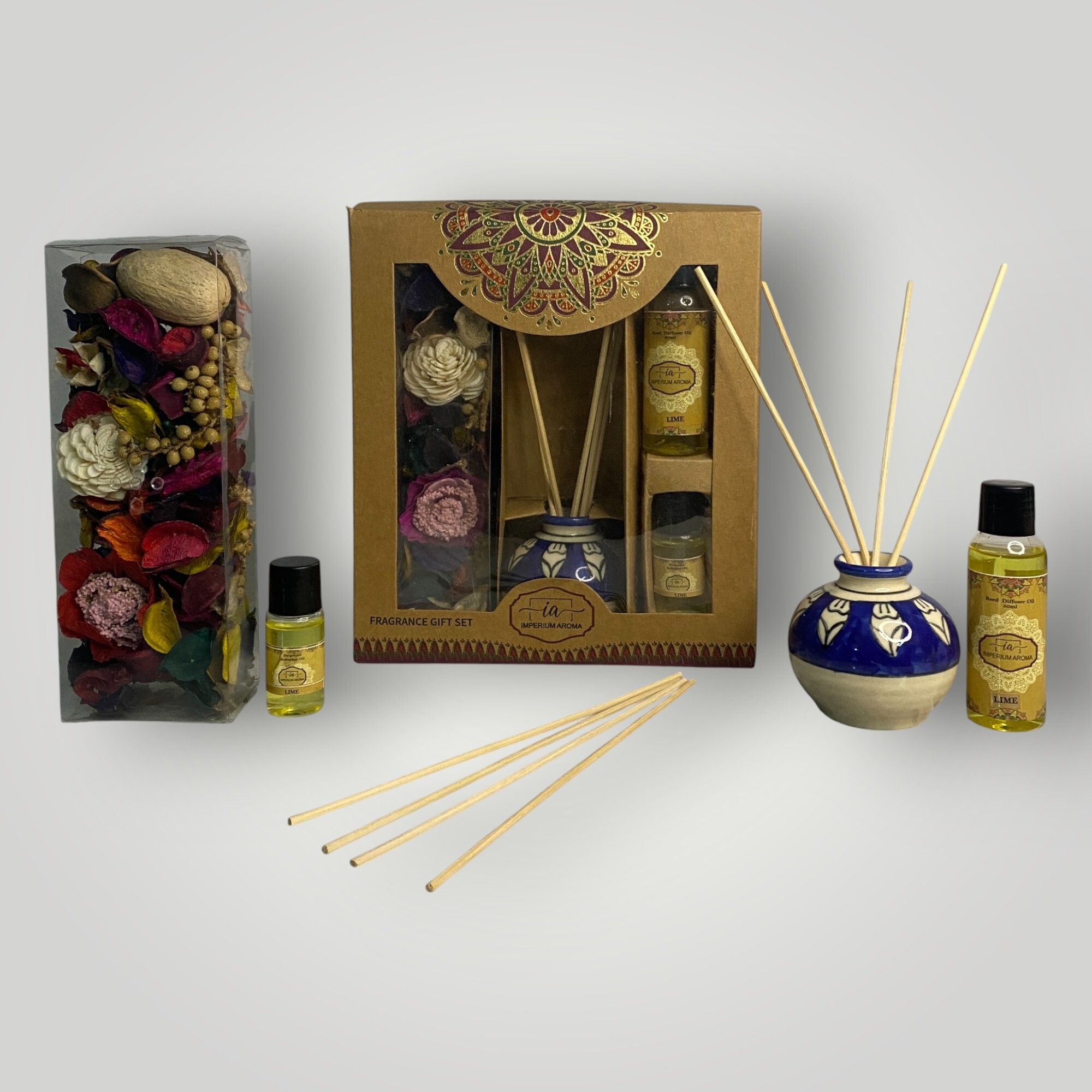 imperium aroma Lime Reed Diffuser Set | Ceramic Bottle | 50 ml Diffuser, Potpourri 50 g with 15 ml Premium Refresher | 8 Sticks | Pleasant Aroma for Home & Offices-picture-30
