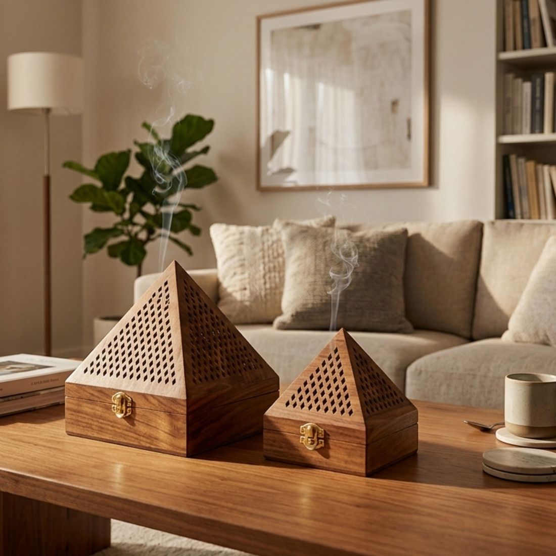 hoiva 2 Diffuser Wooden Incense Sticks Pyramid Box Fragrance Stand Holder Lobandan Dhoop-picture-41