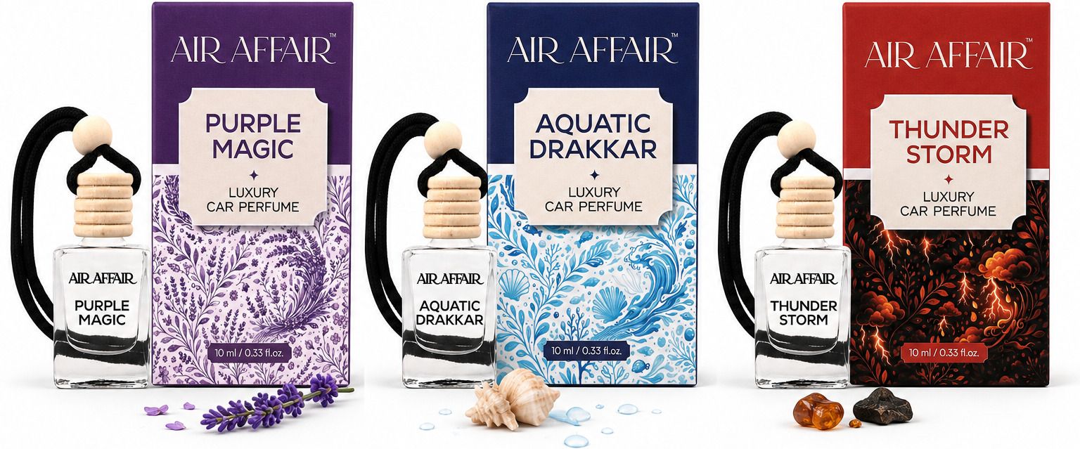 air affair Lavender Purple Magic, Aquatic Drakkkar & Thunder Storm Diffuser Premium Hanging Car Perfume Set of 3 | Car Air Freshener Diffuser | Luxury Long Lasting Fragrance-picture-40