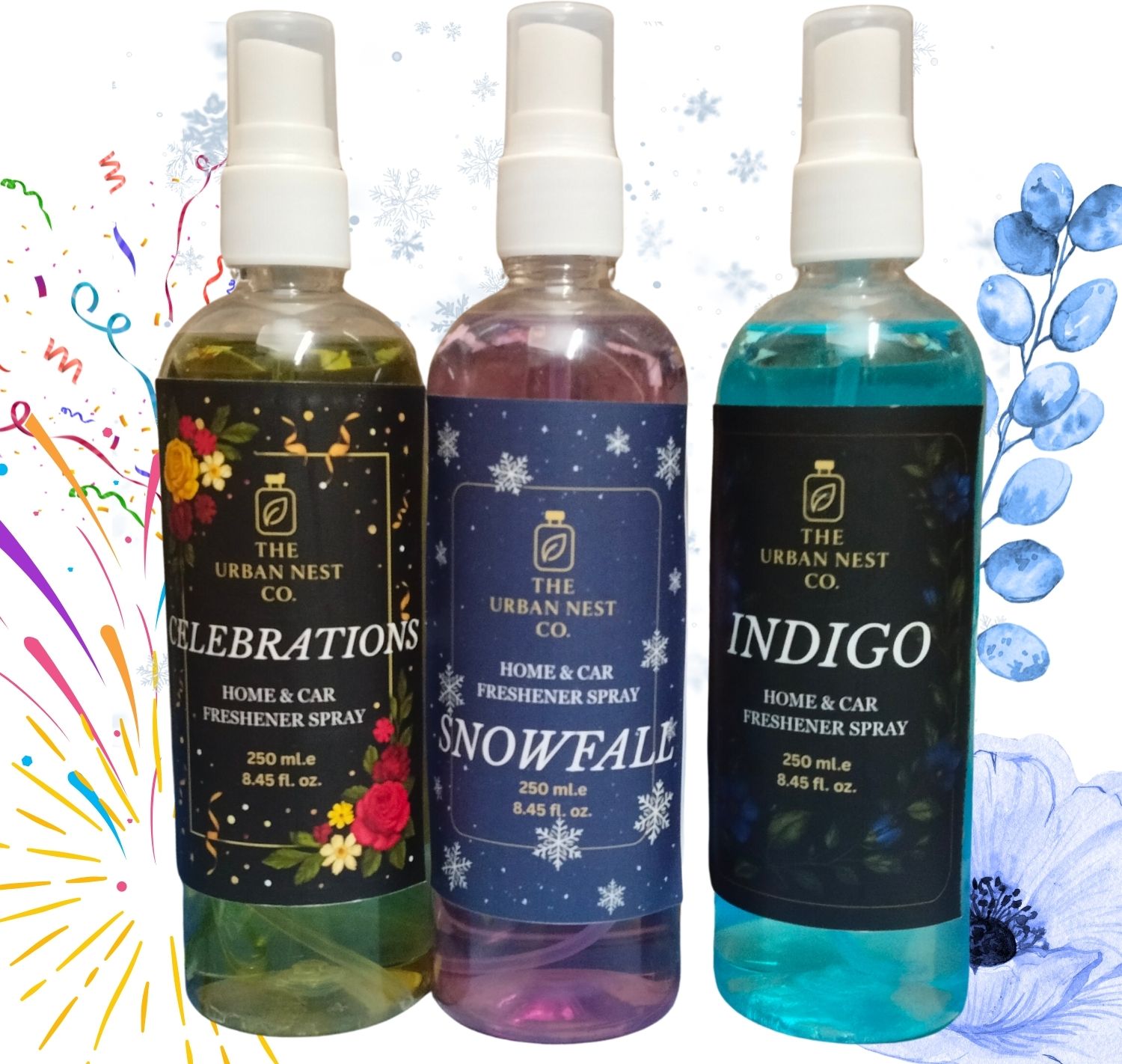 INDIGO, CELEBRATION, SNOWFALL Spray Home & Car Freshener Spray CELEBRATION-SNOWFALL-INDIGO AIR FRESHNER PK-3-image-2