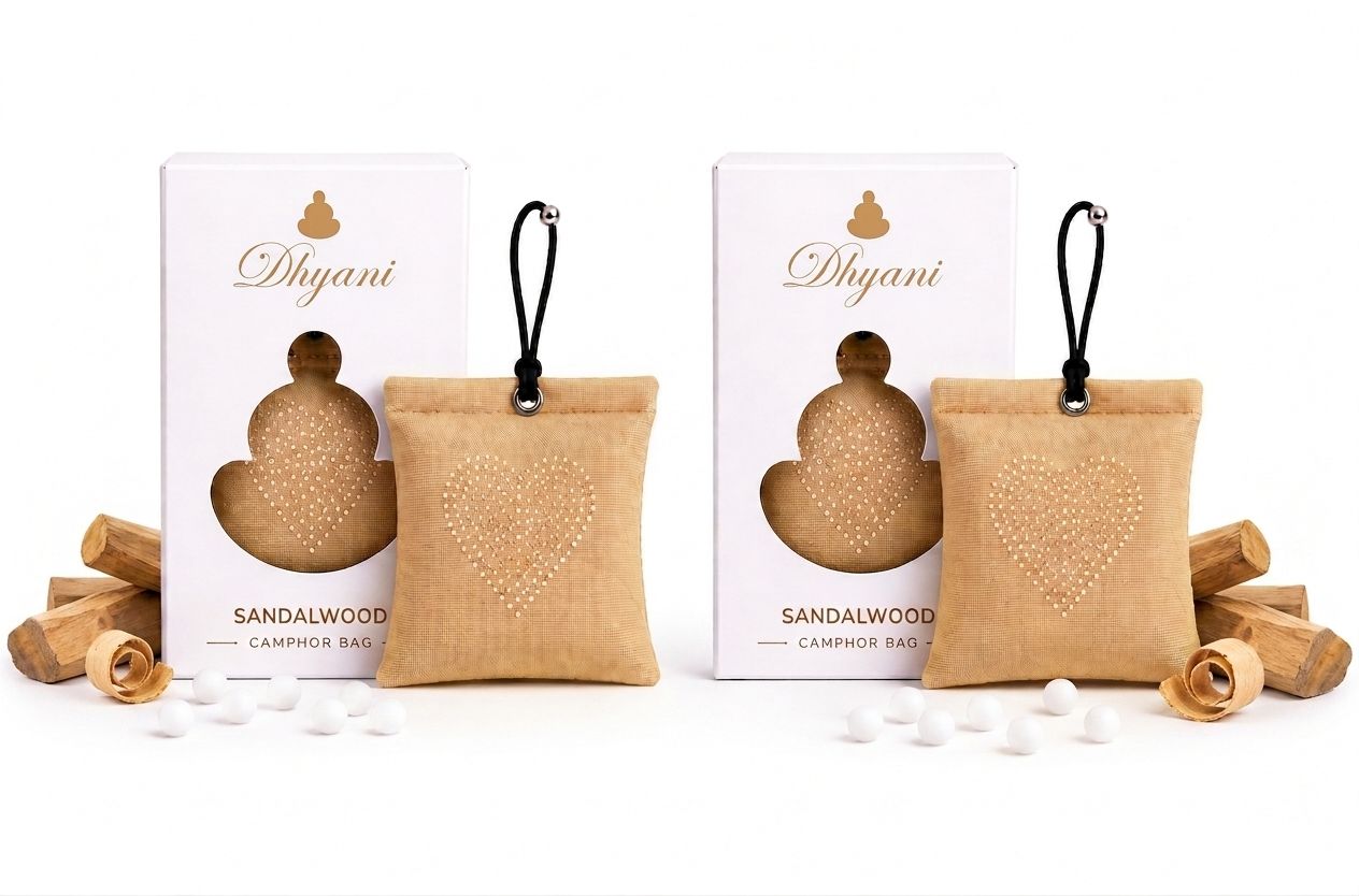 dhyani Refreshing Sandalwood fragrance with camphor freshness Potpourri Natural Camphor Hanging Air Freshener Bags for Car, Home, Wardrobe, Bathroom & Office -Mosquito - Insect Repellent - Heart Shape Daimond Fabric Bag Pack Of 2 (2 x 1 Units)-picture-19