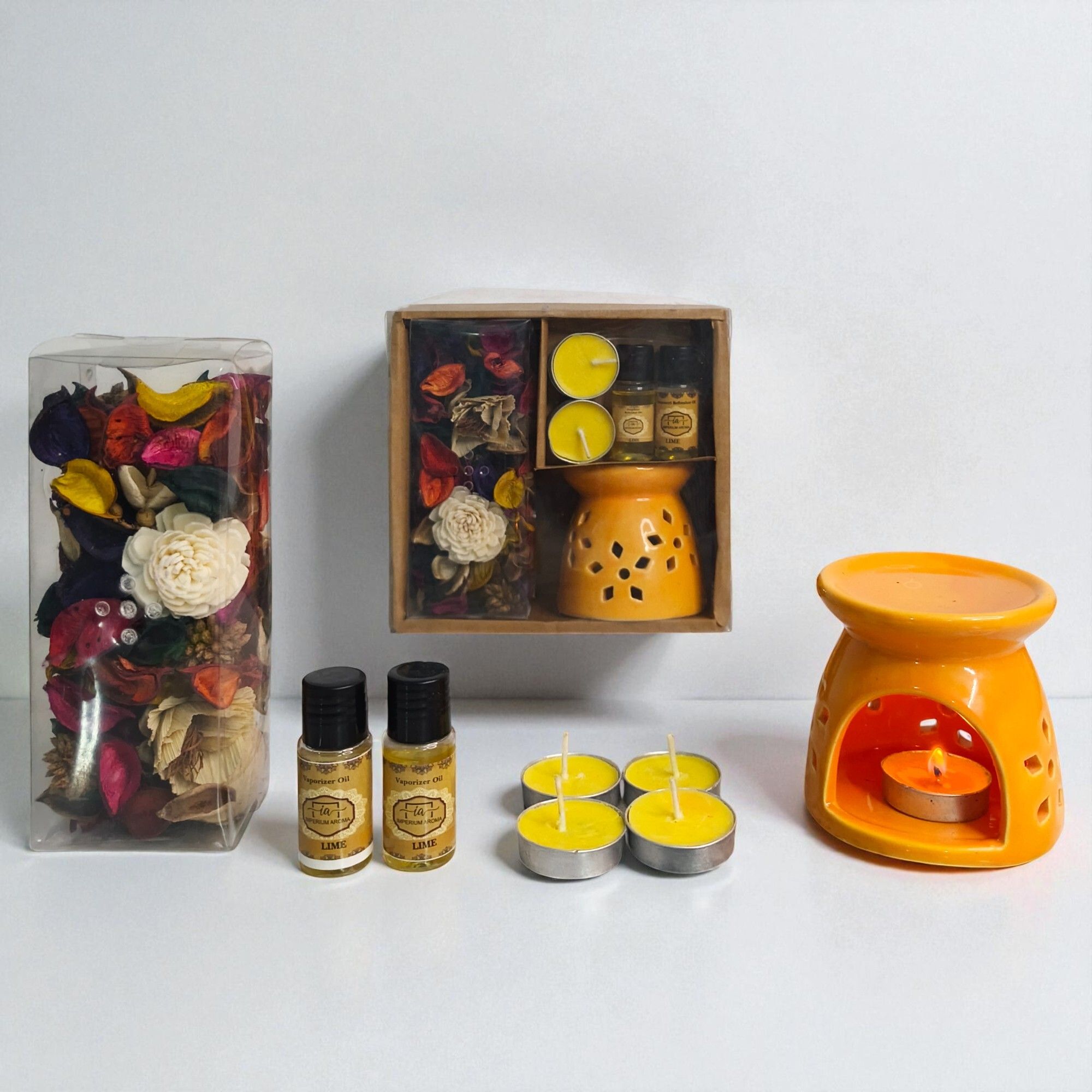 imperium aroma Ceramic Oil Burner Gift Set with Jasmine Aroma Oil 15 ml & 4 Tealight Candles Diffuser Set, Potpourri 50g | Lime Potpourri Refresher Oil 15 ml| Long-Lasting Floral Diffuser for Bedroom, Hall & Workspace-picture-46