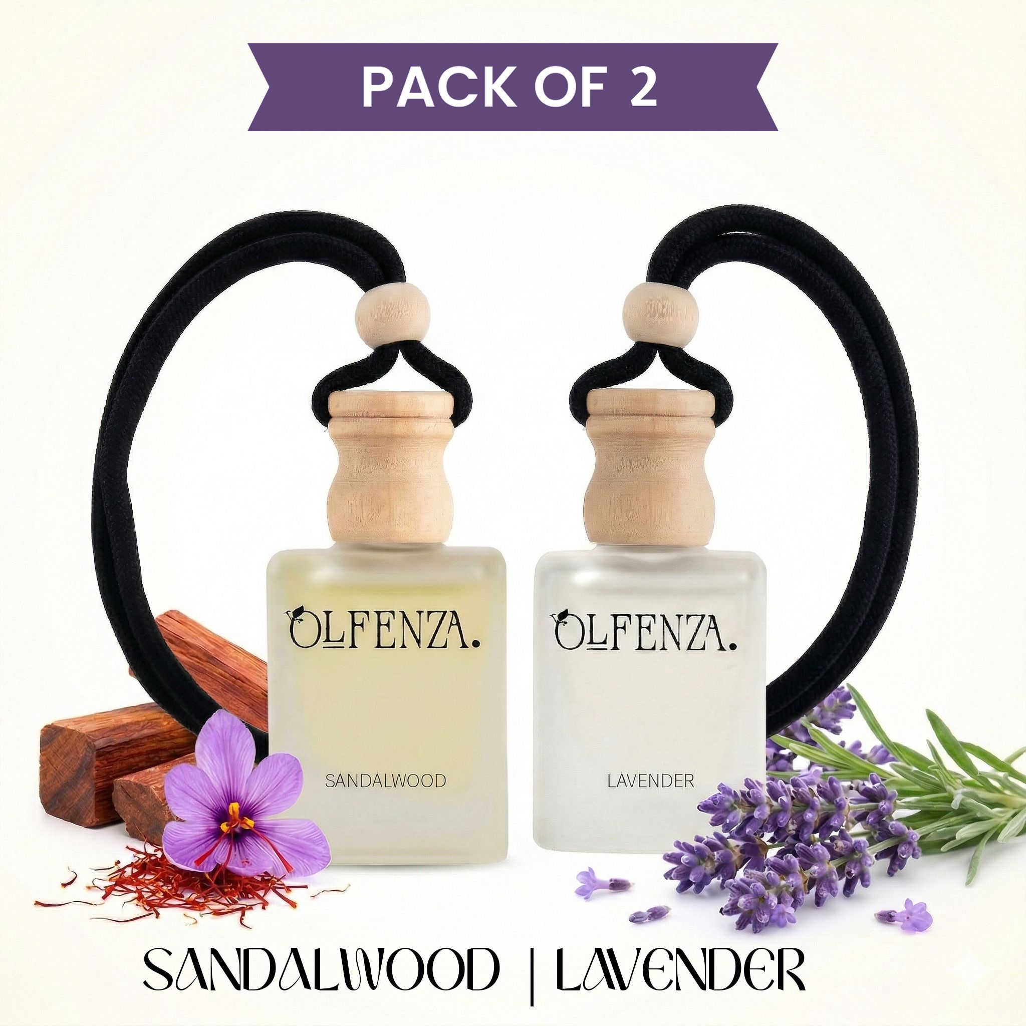olfenza SANDALWOOD, LAVENDER Diffuser Car Freshener Hanging Perfumes Long Lasting Fragrance 10+10ML-picture-9
