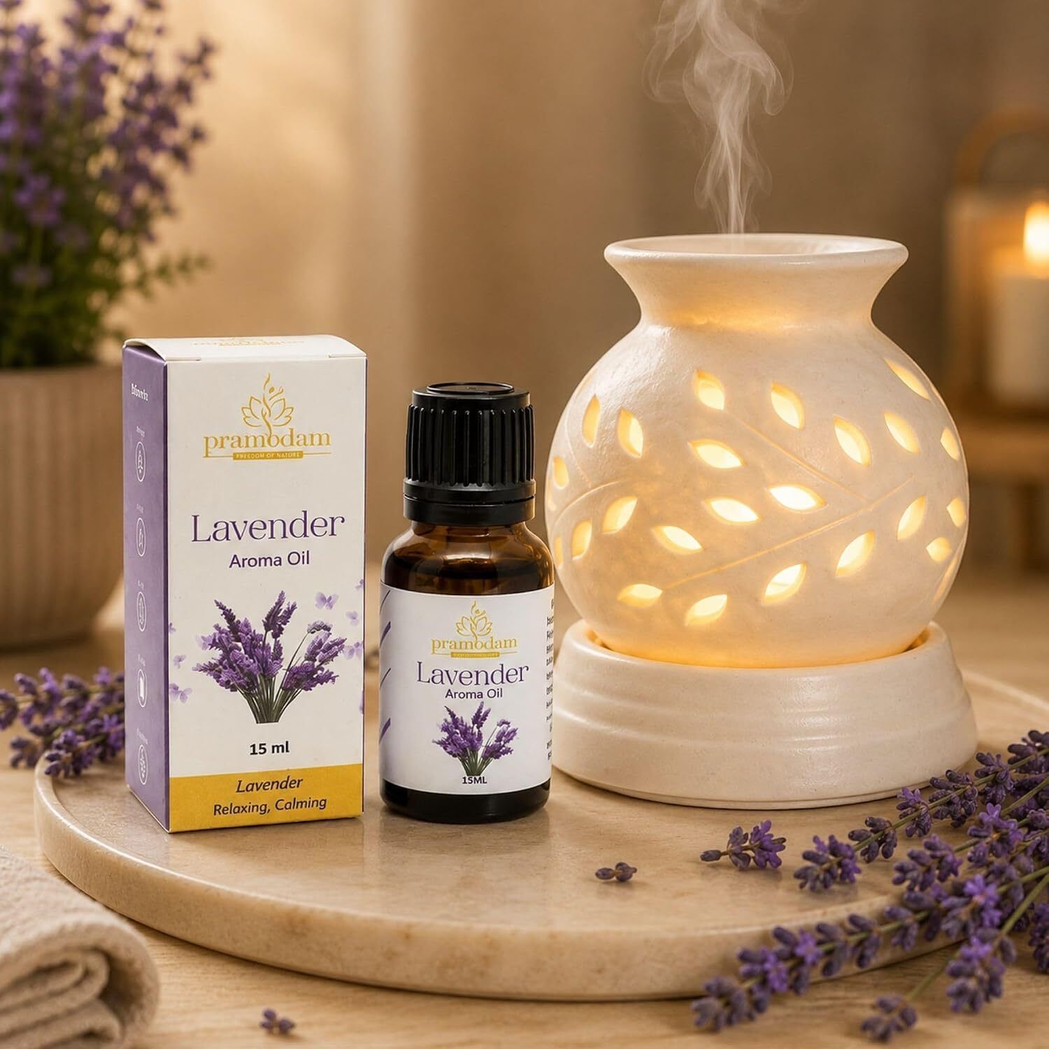 Lavender Diffuser Set Lavender Aroma Oil Burner | Electric Ceramic Diffuser Set | Relaxation | Gifting-image-7