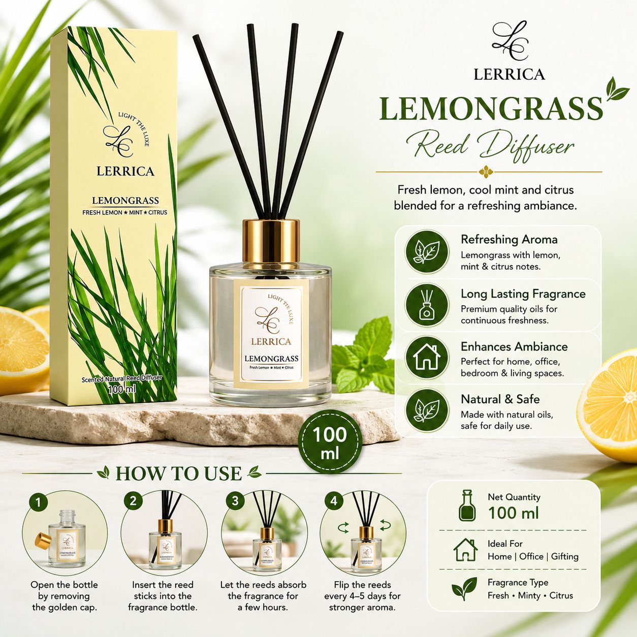 Lemongrass Diffuser Set Scented Reed Diffuser Lemongrass LC00151-image-7