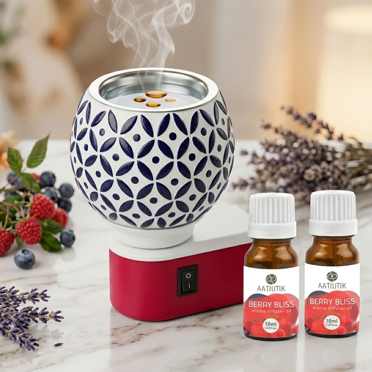 Berry Bliss Fragrance Air Freshener Diffuser Set Premium Electric Kapoor Dani Camphor Diffuser with Ceramic Aroma Burner | Essential Oil & Camphor Fragrance Diffuser with Night Lap Light | Electric Dhoop Dani for Home, Office, Meditation & Pooja Room-image-22