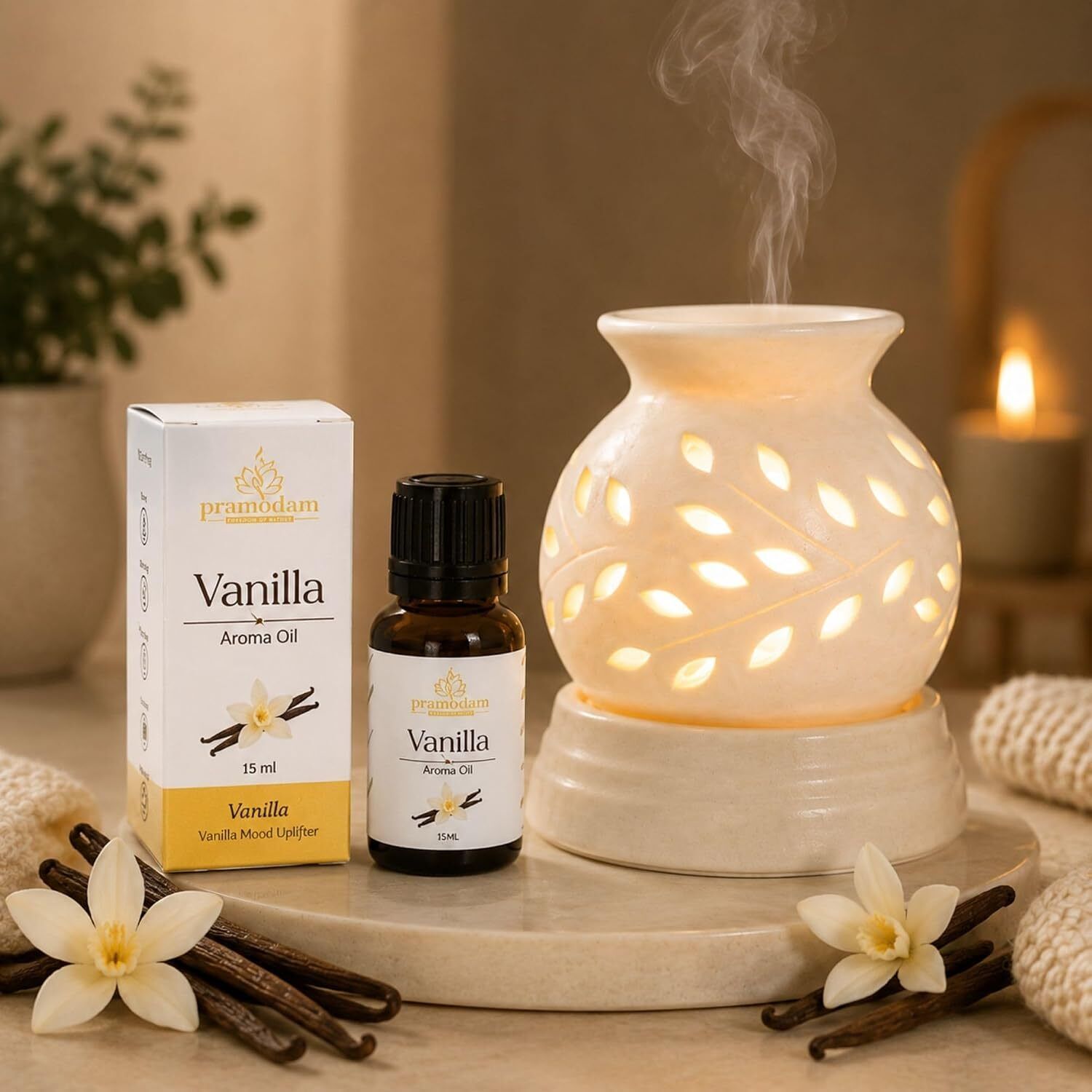 Vanilla Diffuser Set Vanilla Aroma Oil Burner | Electric Ceramic Diffuser Set |Cozy Relaxing |Gifting-image-46