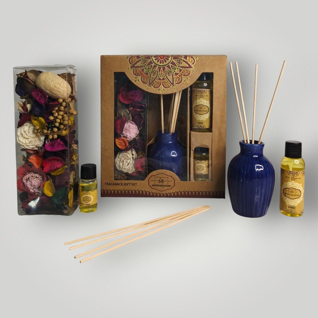 imperium aroma Lime Essential Reed Diffuser | 50 ml Oil | Home Use Diffuser Set, Potpourri 50 g with 15 ml Refresher |8 Rattan Sticks | Relaxing Aroma for Home & Offices-picture-12