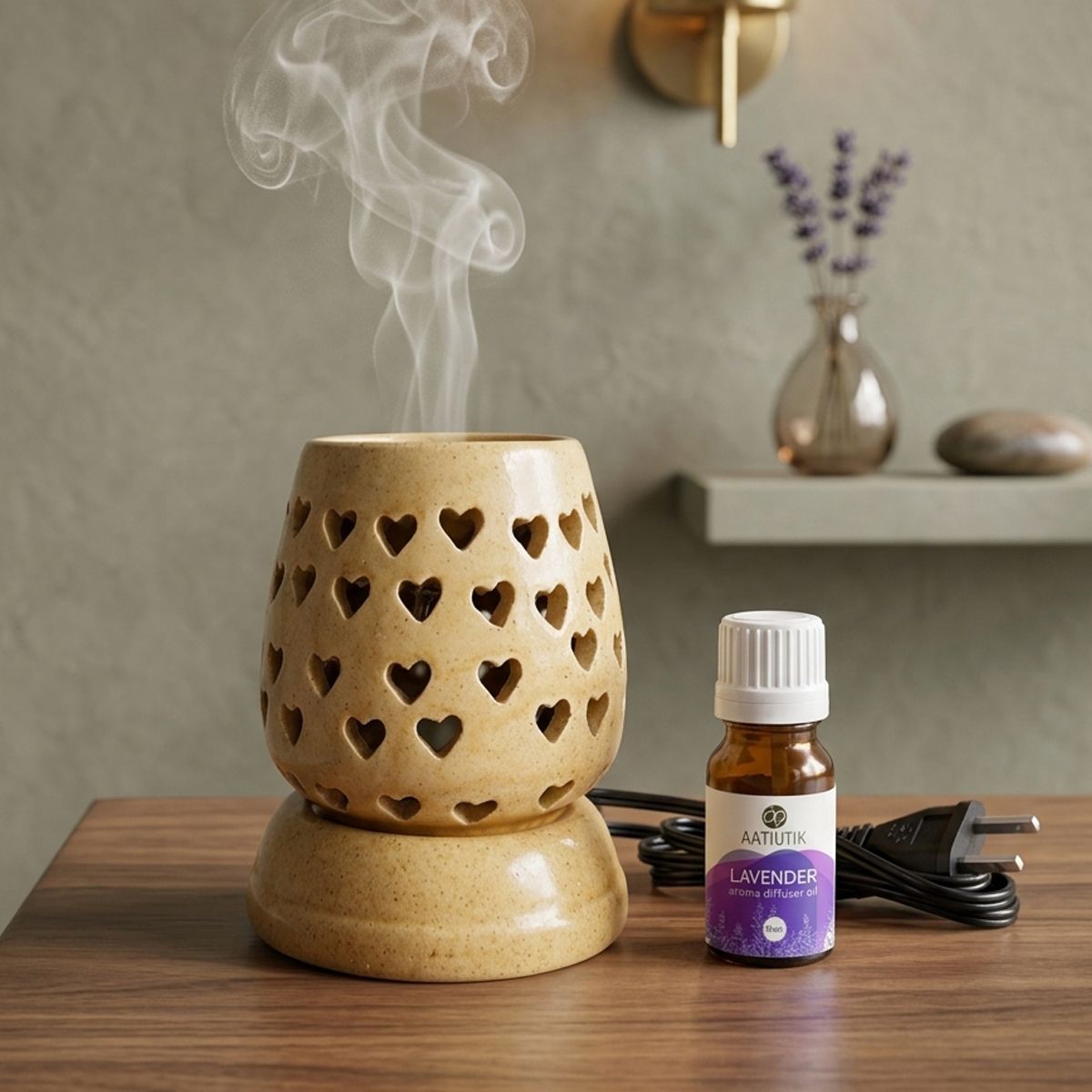 Lavender Fragrance Air Freshener Diffuser Premium Ceramic Electric Aroma Oil Diffuser with Heart Cut Design | Essential Oil Burner for Home, Office, Spa & Meditation | Fragrance Air Freshener (Ivory)-image-27