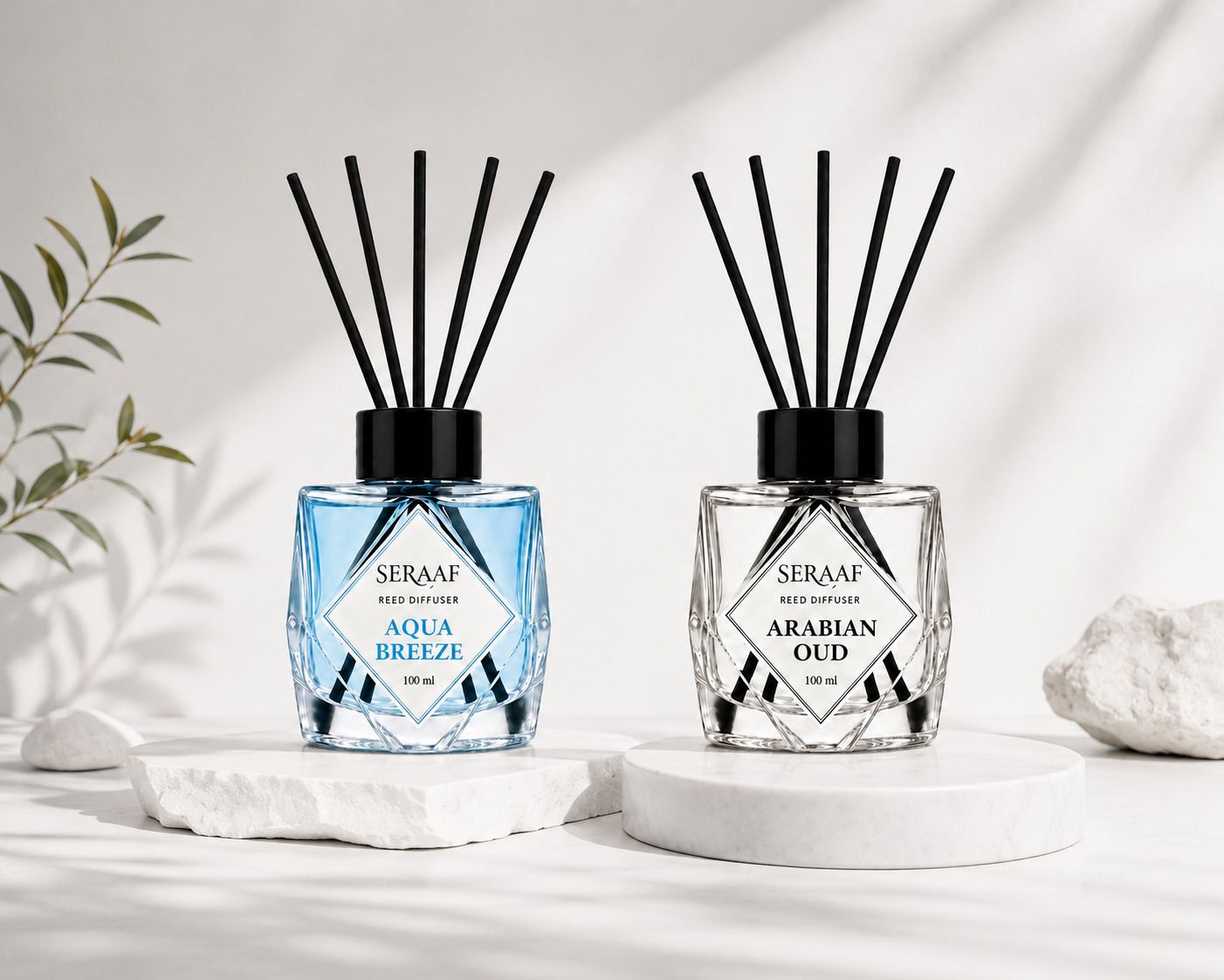 aqua & oudh Diffuser Set Aqua Breeze & Arabian Oud Reed Diffuser Combo Set Room Air Freshener-image-8