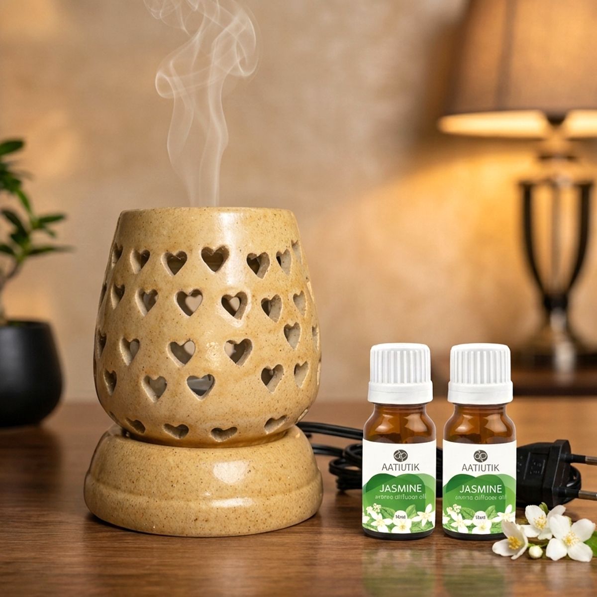Jasmine Fragrance air freshener Diffuser, Diffuser Set Premium Ceramic Electric Aroma Diffuser with Aroma Oils (10ml Each) | Heart Cut Design Fragrance Oil Burner | Home, Office, Hotel & Spa Air Freshener-image-19