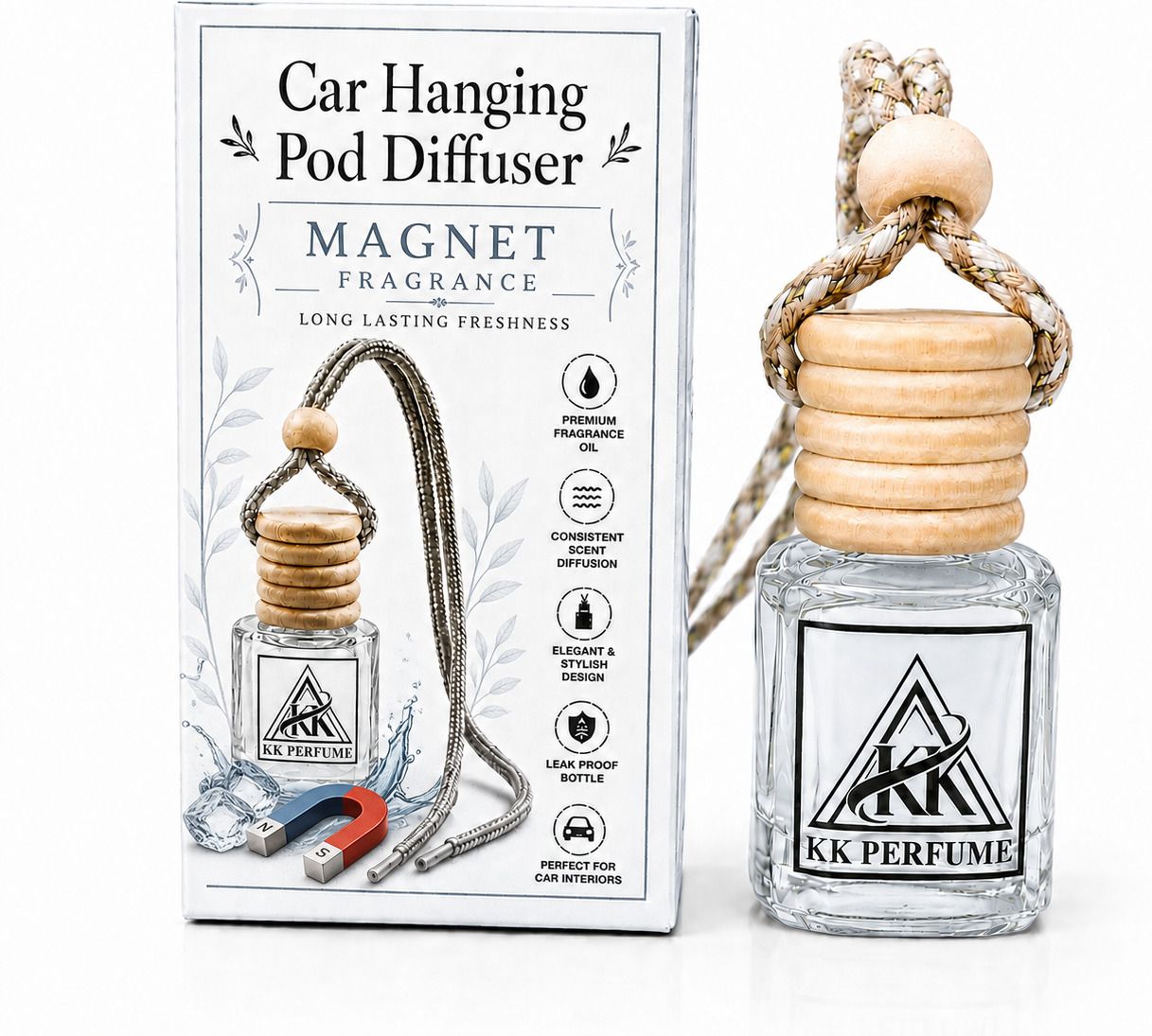 Magnet Diffuser Magnet Essence Hanging Car Perfume | Premium Long Lasting Car Air Freshener | Luxury Glass Bottle with Wooden Cap | Refreshing Aroma Diffuser for Car Interior | Up to 60 Days Freshness-image-46