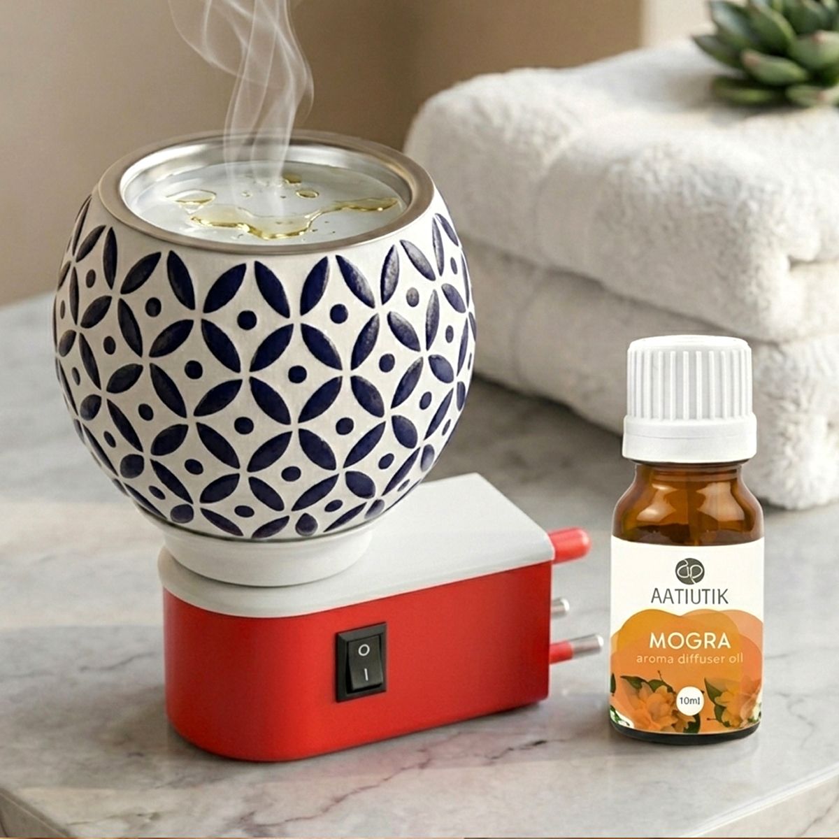 aatiutik Mogra Fragrance Air Freshener Diffuser Set Electric Kapoor Dani Camphor Diffuser with Ceramic Bowl | Plug-in Aroma Oil Burner & Essential Oil Diffuser | Air Freshener for Home, Puja Room, Office & Meditation-picture-11