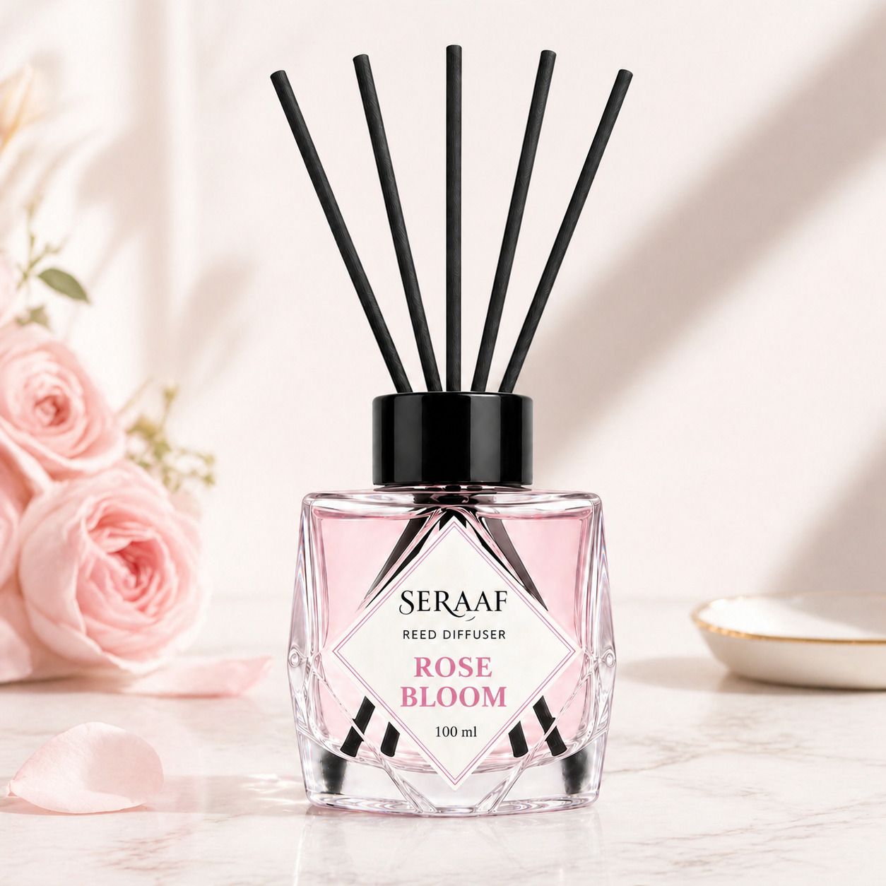 seraaf rose Diffuser Rose Bloom Reed Diffuser Room Freshener Set with 5 Diffuser Reed Sticks-picture-34