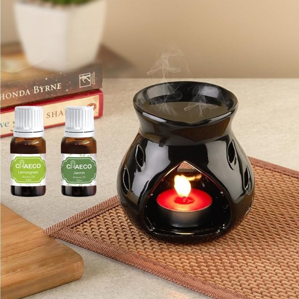 Premium Black Ceramic Aroma Oil Diffuser Diffuser Set for Gift & Home Fragrance-image-2