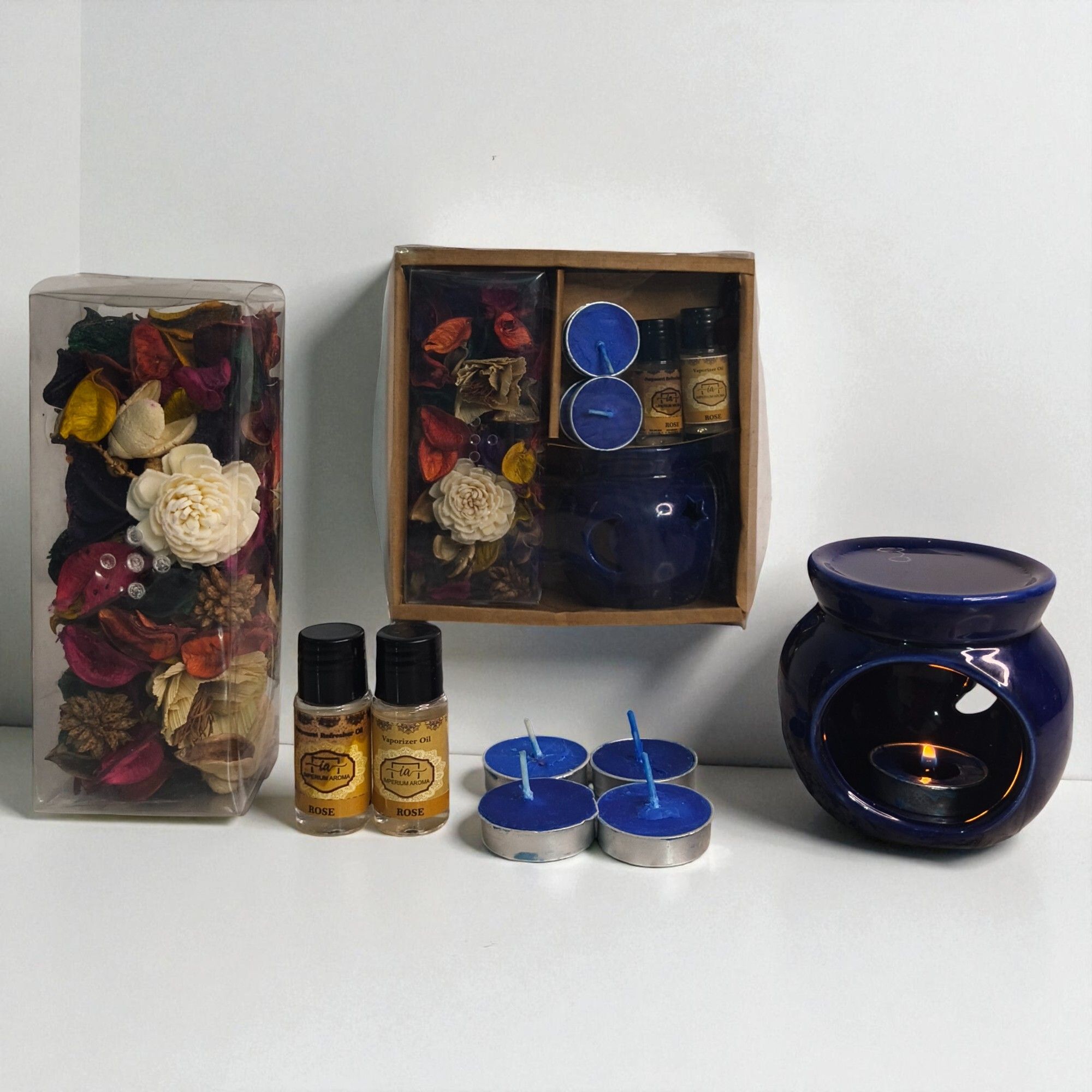 imperium aroma Decorative Ceramic Aroma Vaporizer Set Diffuser, Potpourri 50g | 04 Tealight Candles | Rose vaporizer Oil 15 ml | Rose Potpourri Refresher Oil 15 ml | Floral Diffuser for Bedroom, Living Room & Office-picture-15