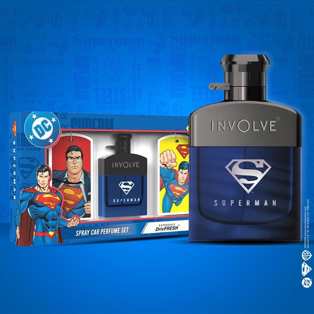 involve Your senses Superman Car Perfume Spray With 3 Hanging Cards | Car Freshener Spray-picture-25