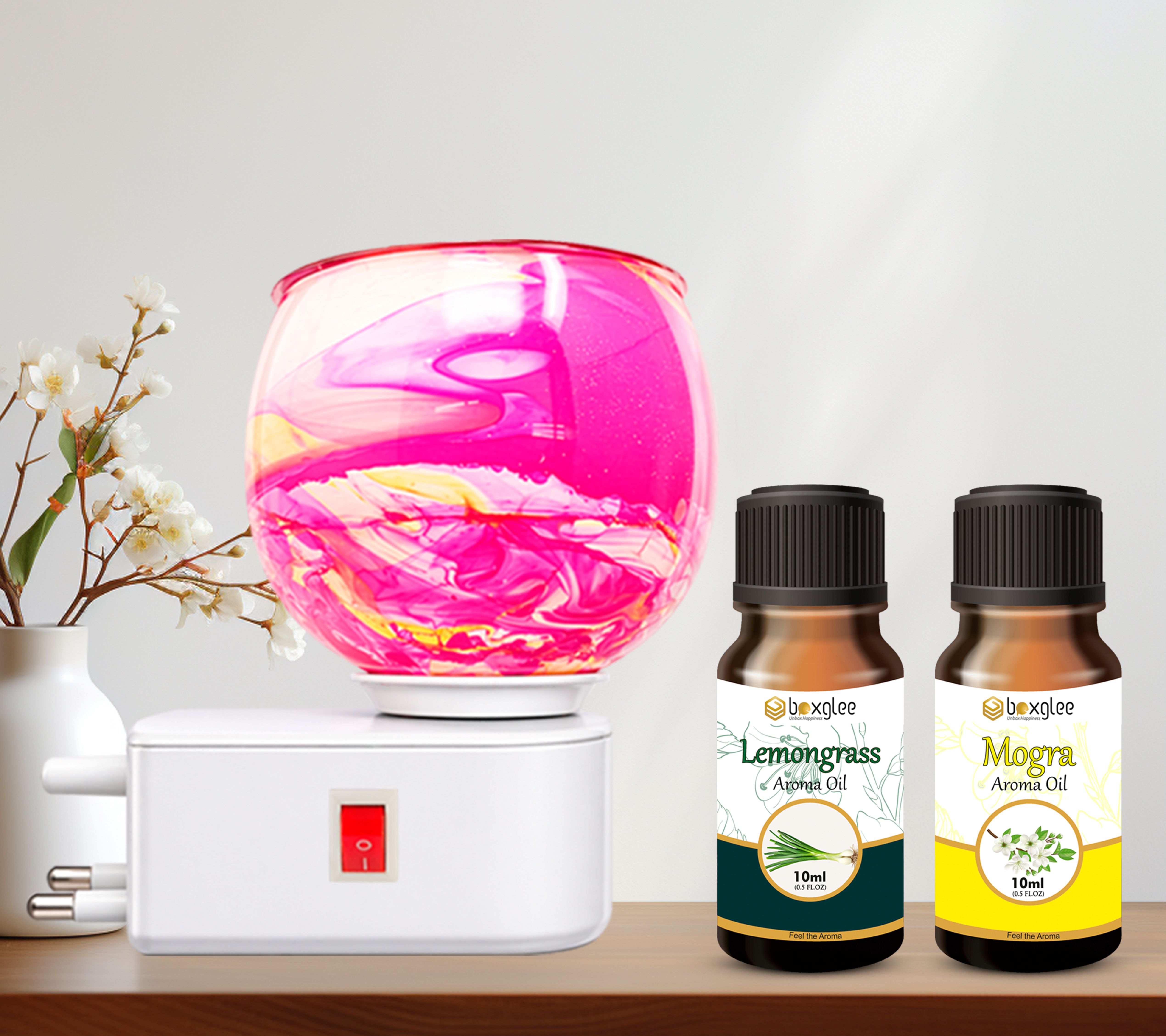 Multifragrance Diffuser Set Decorative Pink Marble Kapoor Dani with Mogra Lemon Oil 10ml for Home Office Spa A129-image-25