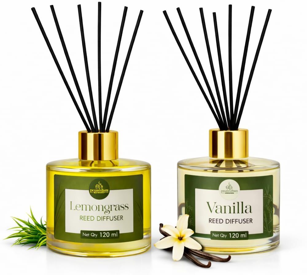 Vanila+Lemongrass Diffuser Set Reed Diffuser Pack of 2 with Vanilla & Lemongrass and Fiber Sticks-image-27