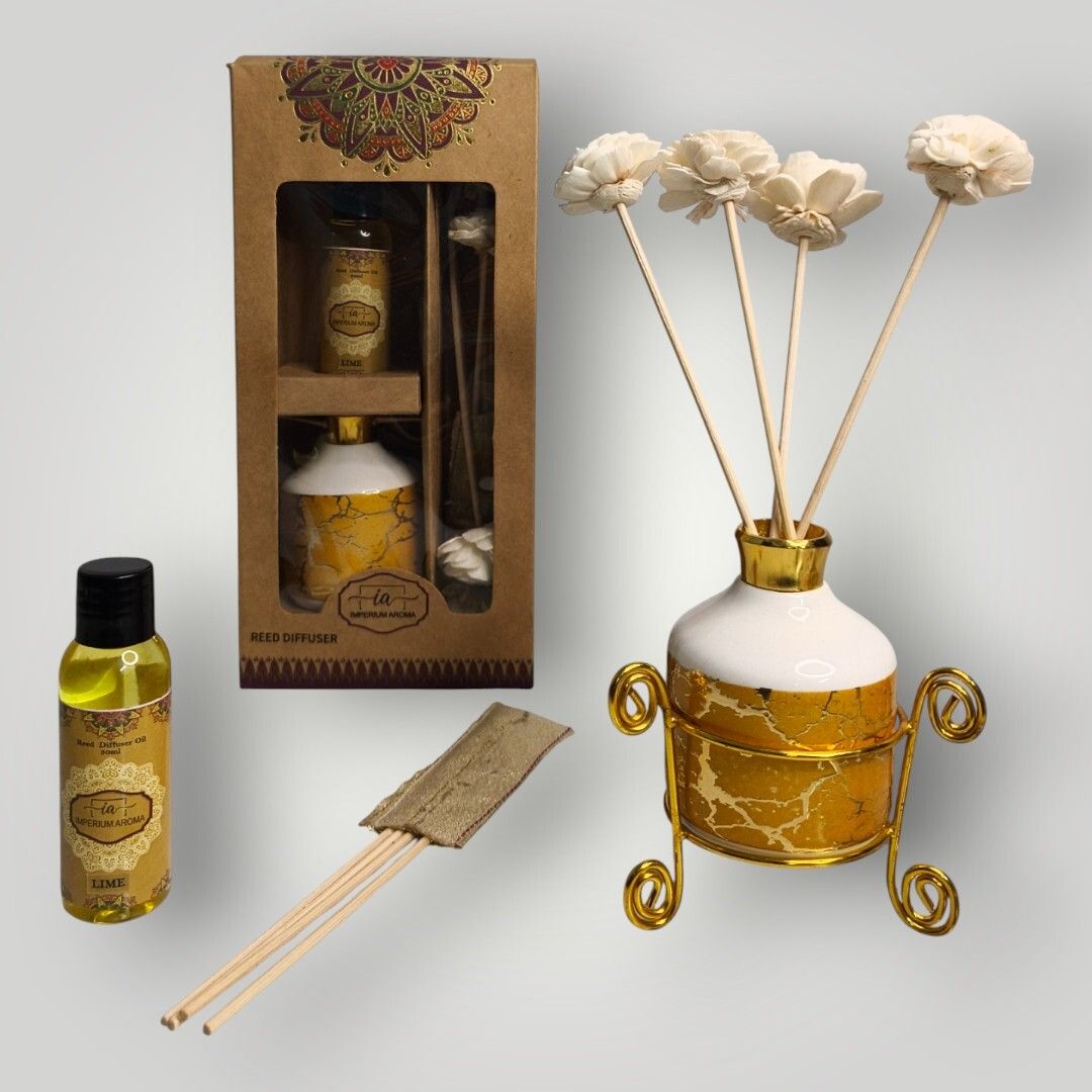 imperium aroma Home Fragrance Reed Diffuser|Lime Oil 50ml|Ceramic pot with Brass neck|8 Sticks| Diffuser Set For Living Room, Bedroom, Spa, Mediation Space, Office & Gifting-picture-27