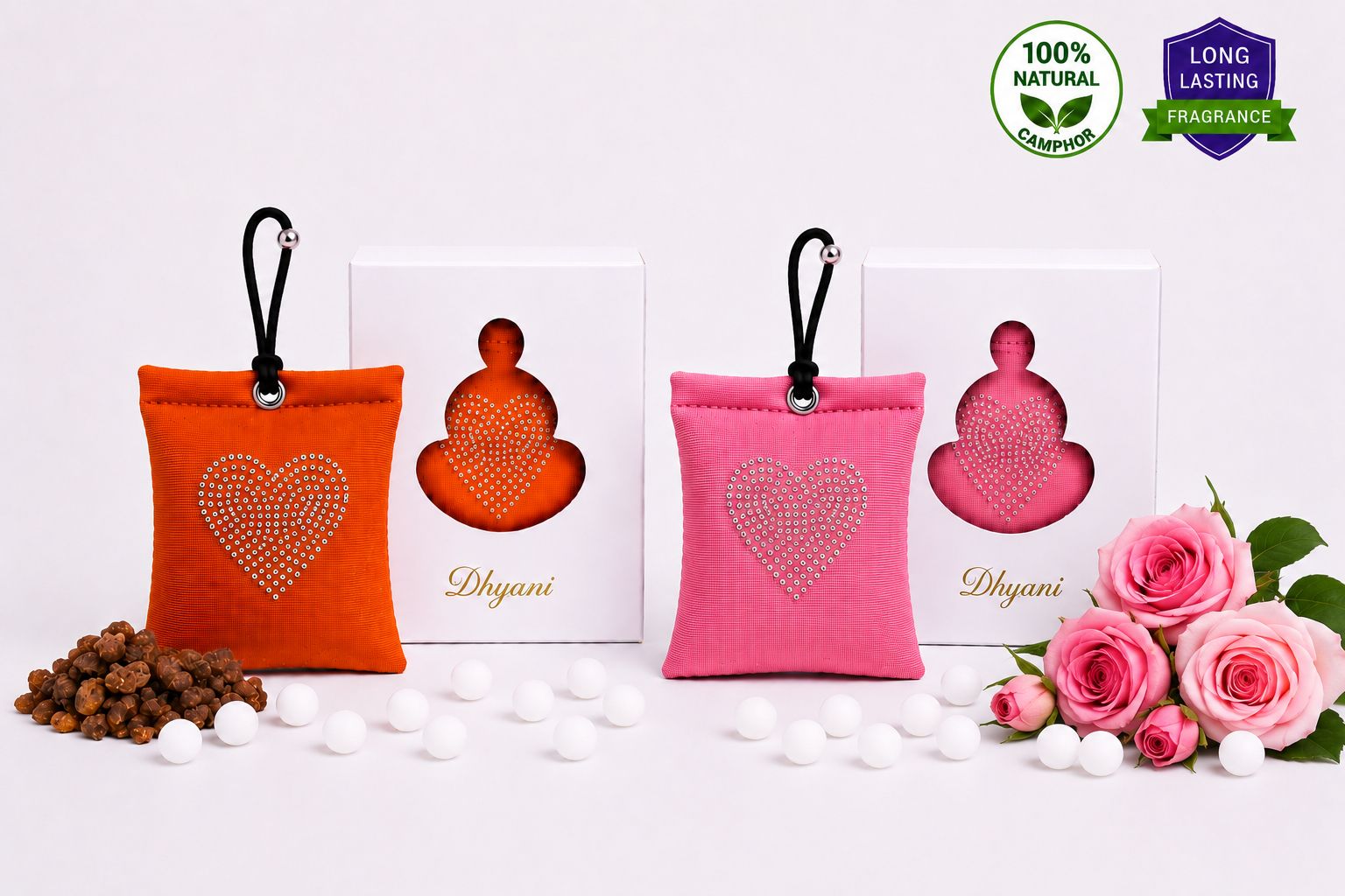 Refreshing Kasturi & Rose fragrance with camphor freshness Potpourri Natural Camphor Hanging Air Freshener Bags for Car, Home, Wardrobe, Bathroom & Office -Mosquito - Insect Repellent - Heart Shape Daimond Fabric Bag Pack Of 2 (2 x 1 Units)-image-40