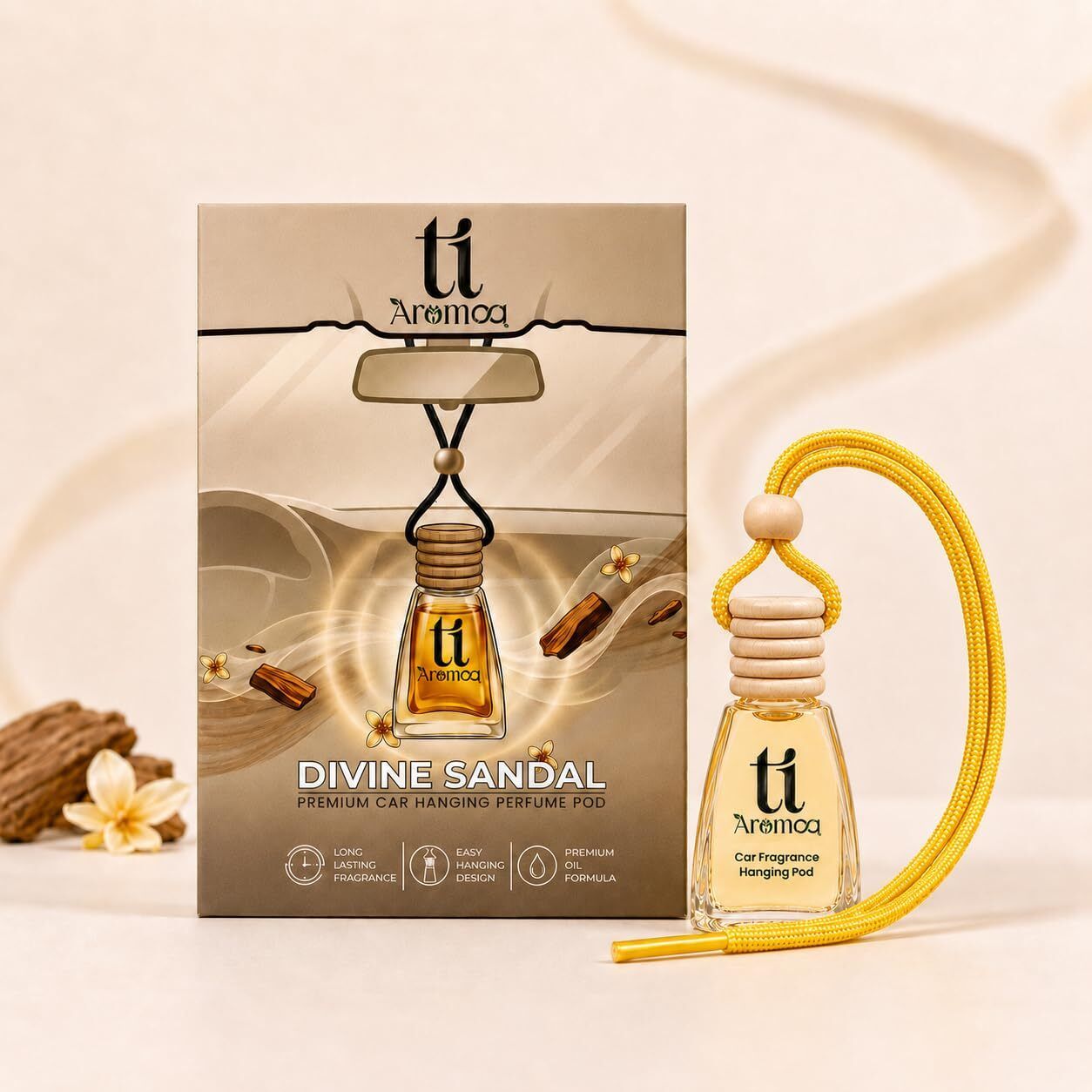 Sandal Car Freshener Diffuser Divine Sandal Premium Car Perfume Hanging Pod | 12ML | Lasts Up to 45–60 Days | Wooden Diffuser Lid Technology | Blended Essential Oil Car Freshener | Car Odour Eliminator-image-19