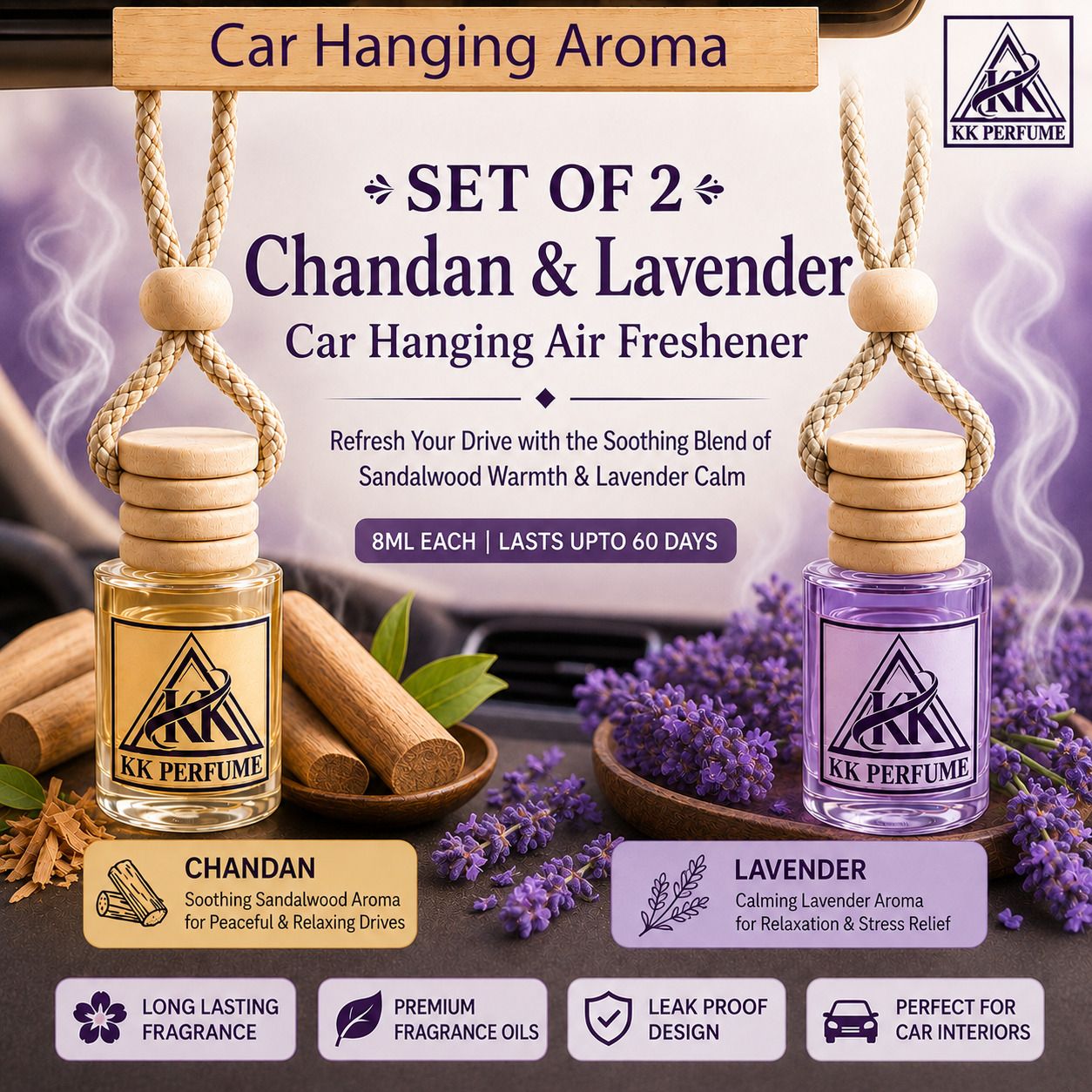kk perfume Lavender, Chandan Diffuser Chandan & Lavender Hanging Car Perfume-picture-39